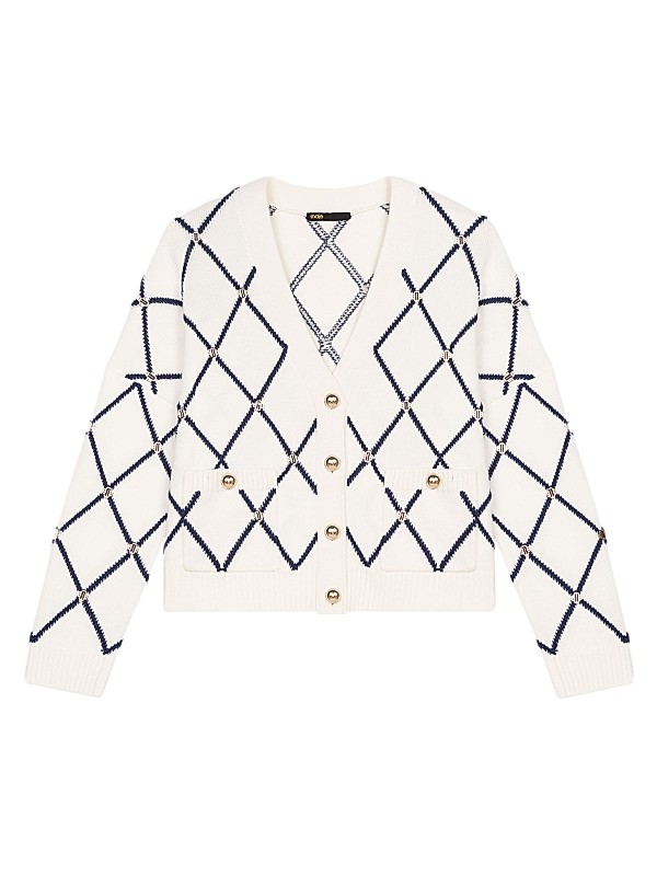 Shop Maje Diamond Pattern Knitted Cardigan | Saks Fifth Avenue Shop Maje Diamond Pattern Knitted Cardigan | Saks Fifth Avenue