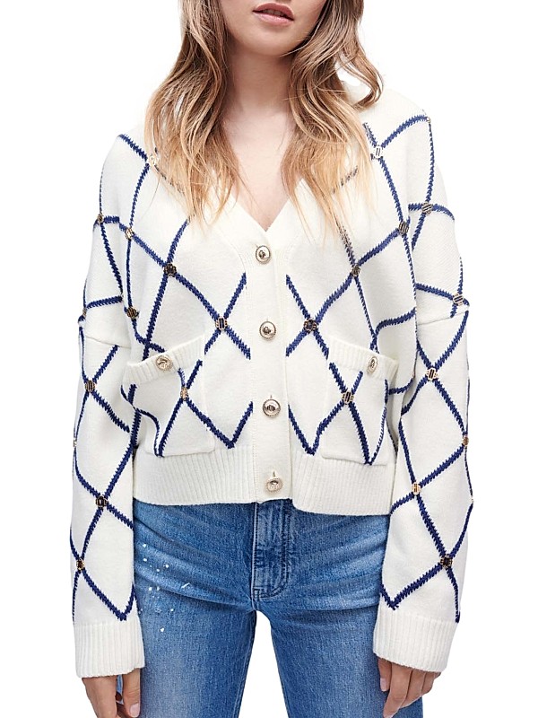 Shop Maje Diamond Pattern Knitted Cardigan | Saks Fifth Avenue Shop Maje Diamond Pattern Knitted Cardigan | Saks Fifth Avenue