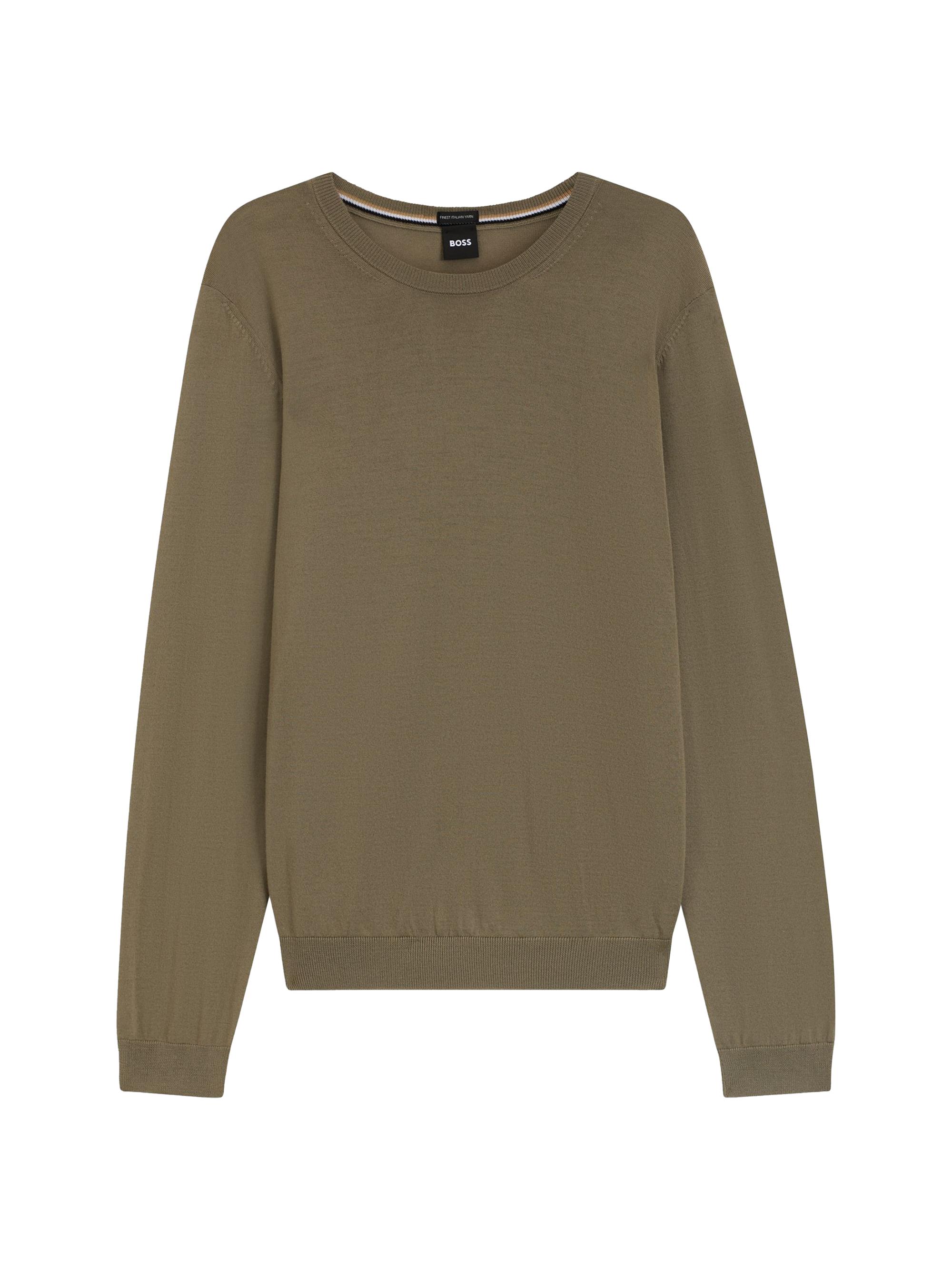 BOSS Men's Slim-Fit Sweater in Merino Wool with Crew Neckline - Brown