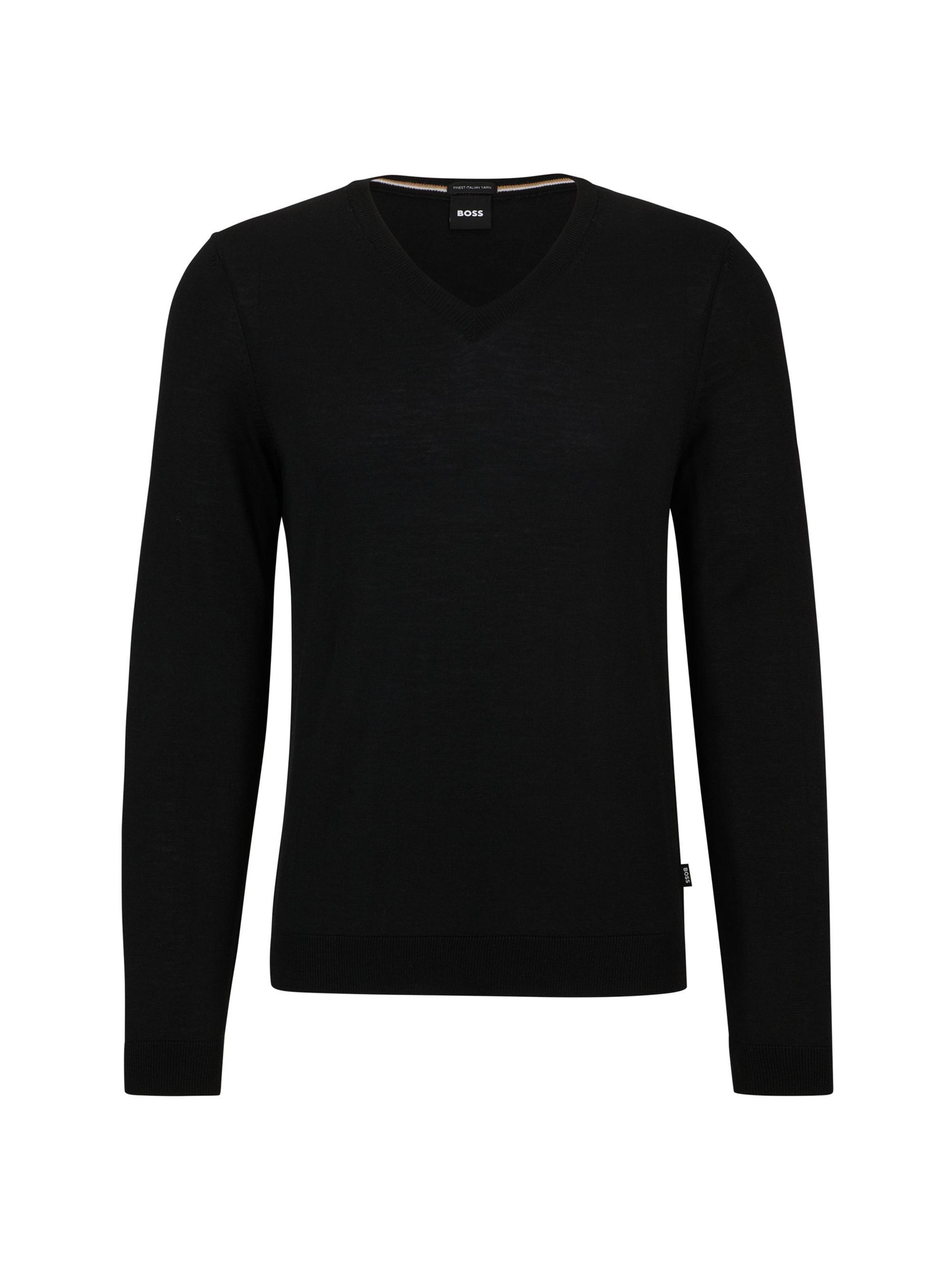 BOSS Men's V-Neck Slim-Fit Sweater in Virgin Wool - Black