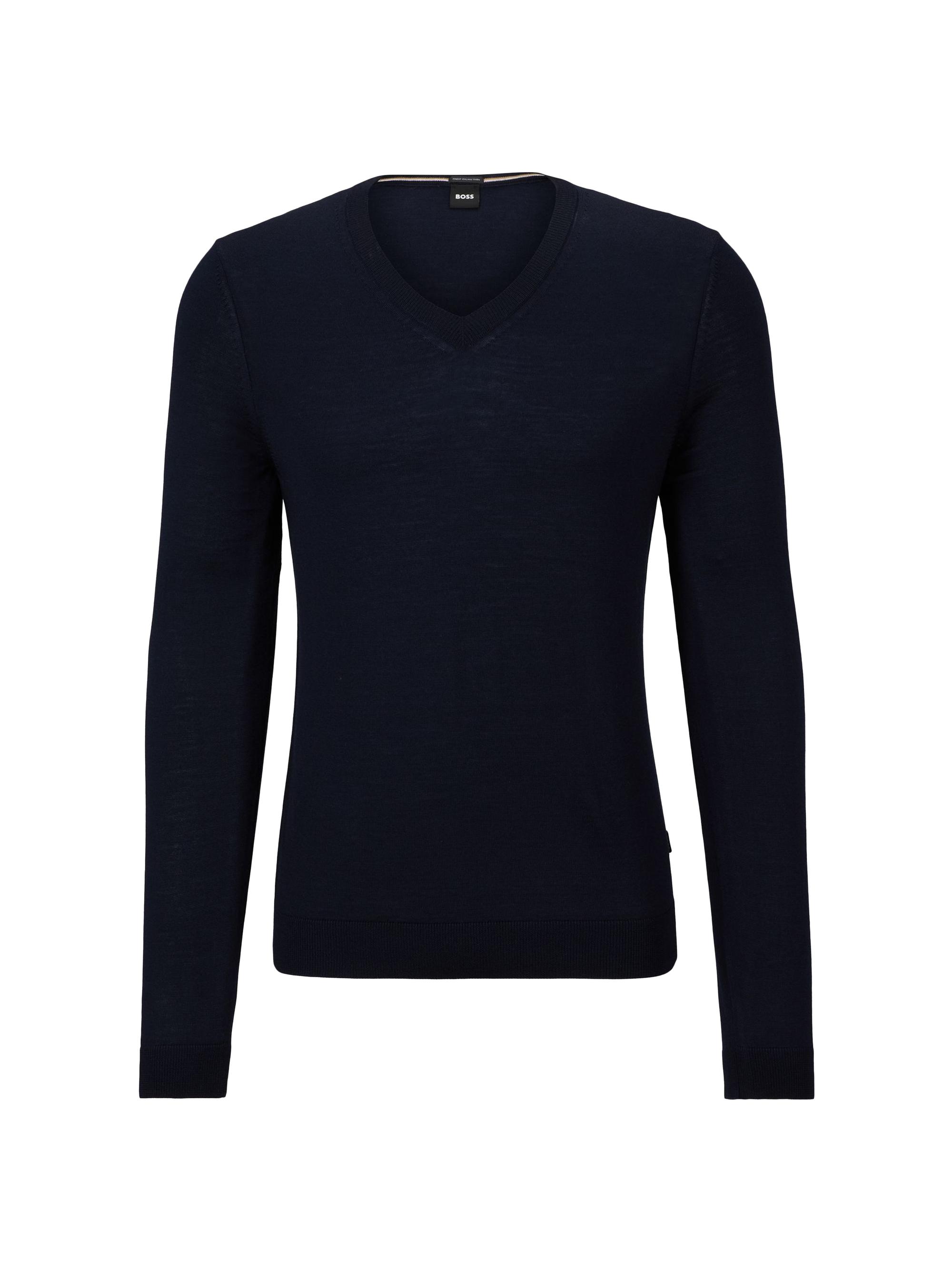 HUGO BOSS Men's V-Neck Slim-Fit Sweater in Virgin Wool - Dark Blue