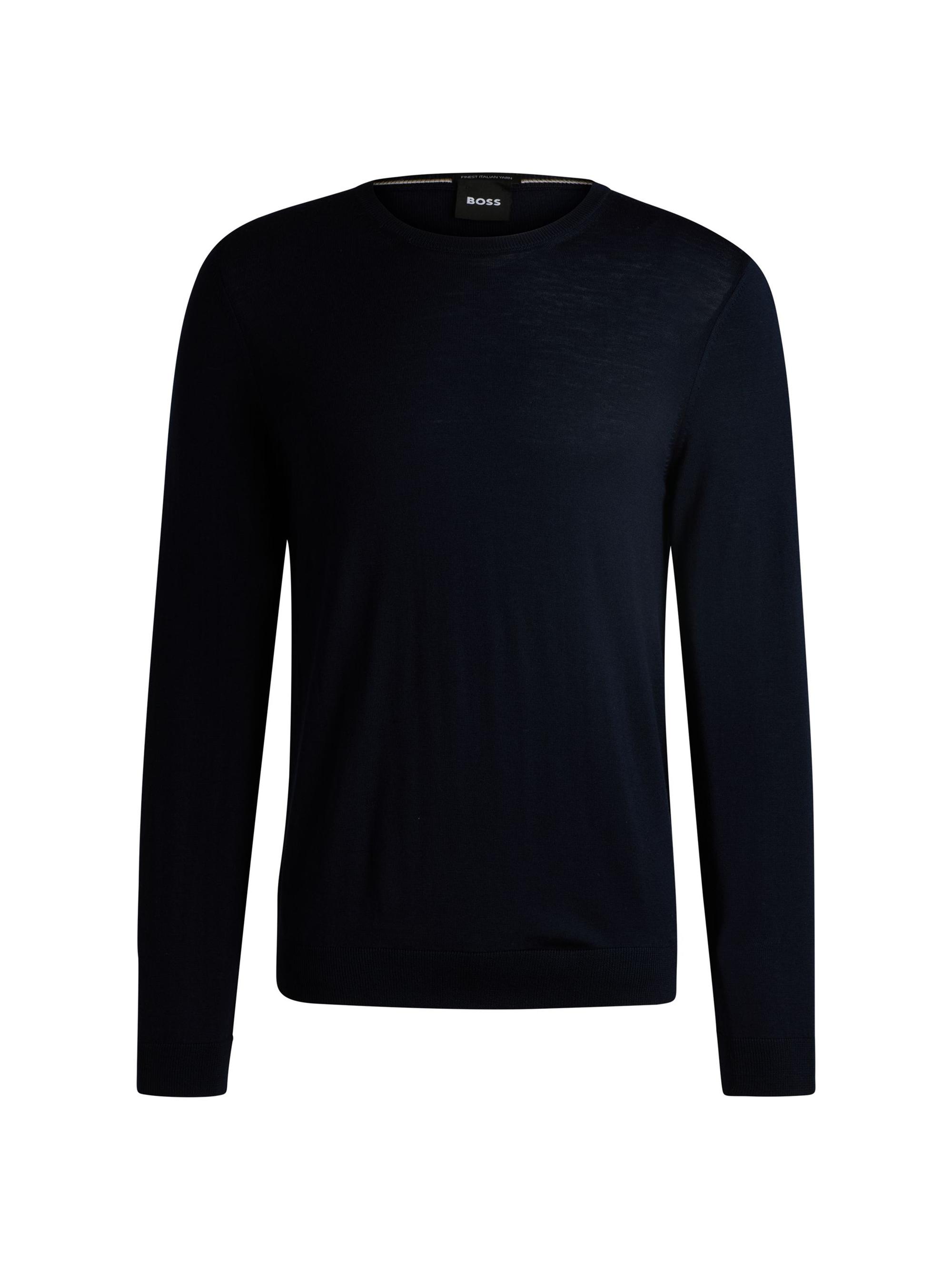 BOSS Men's Slim-Fit Sweater in Virgin Wool - Dark Blue