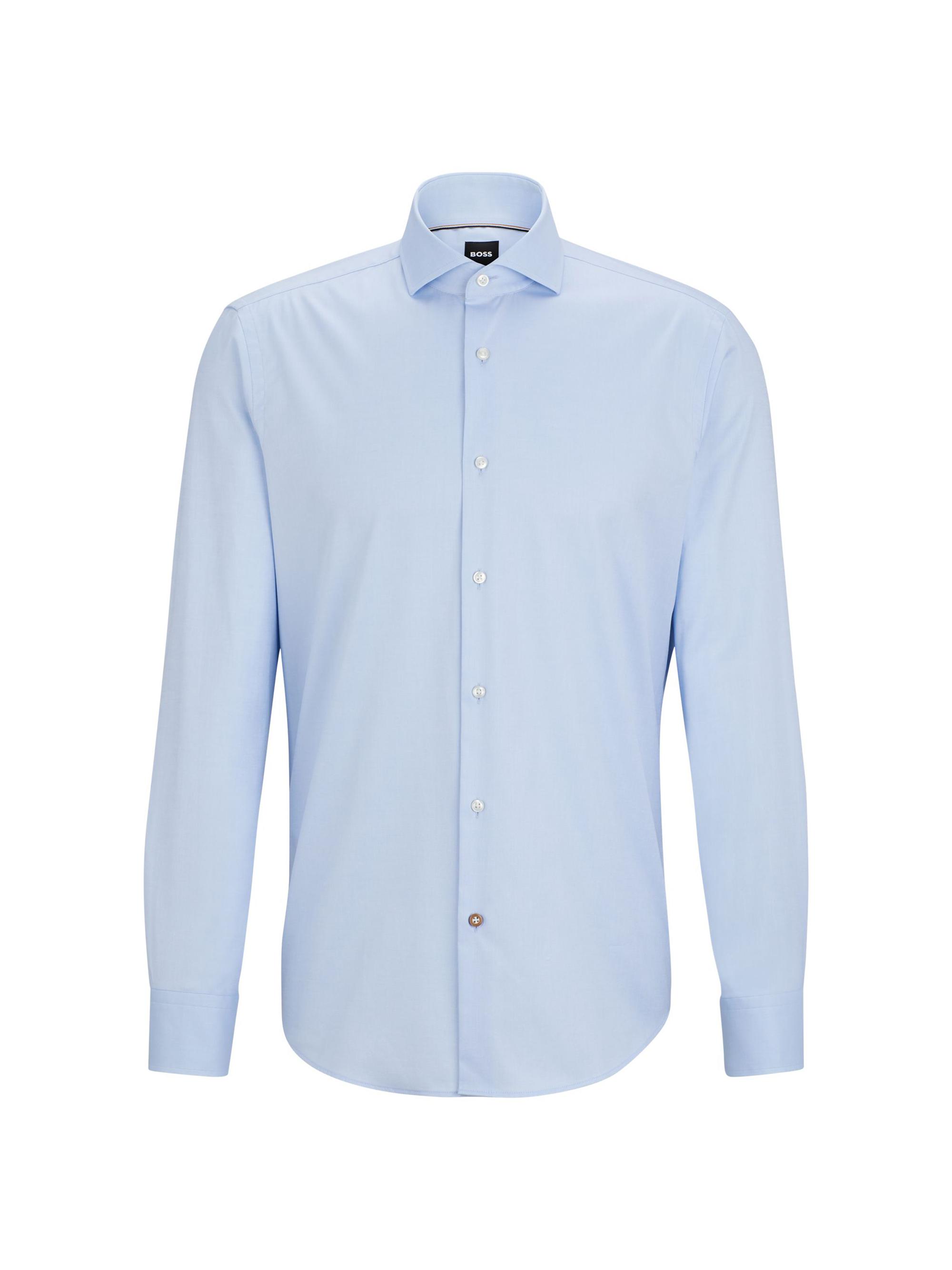 BOSS Men's Regular-Fit Shirt in Stretch-Cotton Twill - Light Blue