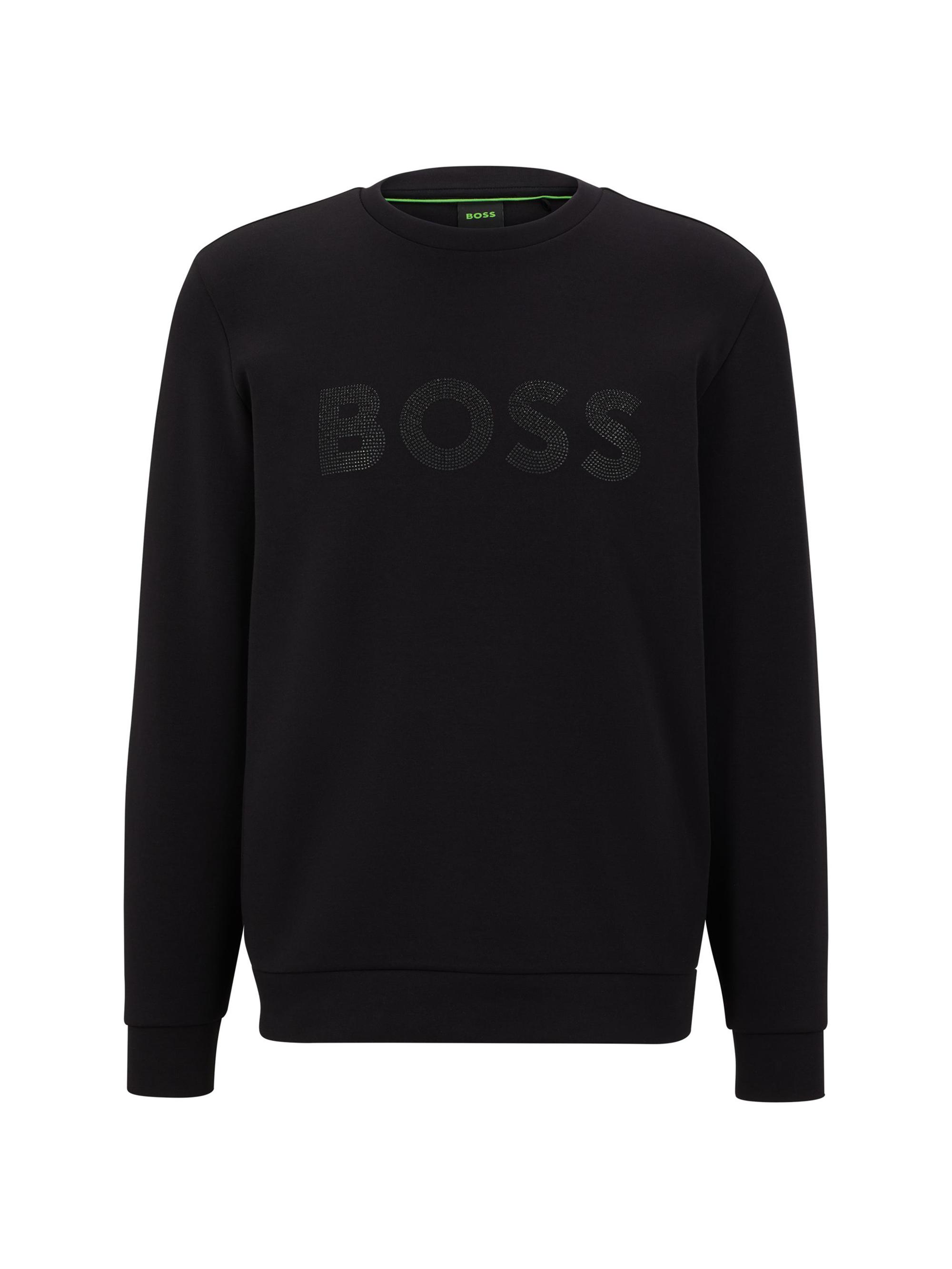 BOSS Cotton-blend sweatshirt with rhinestone logo | Saks Fifth Avenue