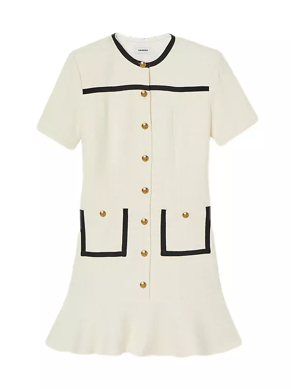 Shop Sandro Cropped Tweed Button-Up Dress