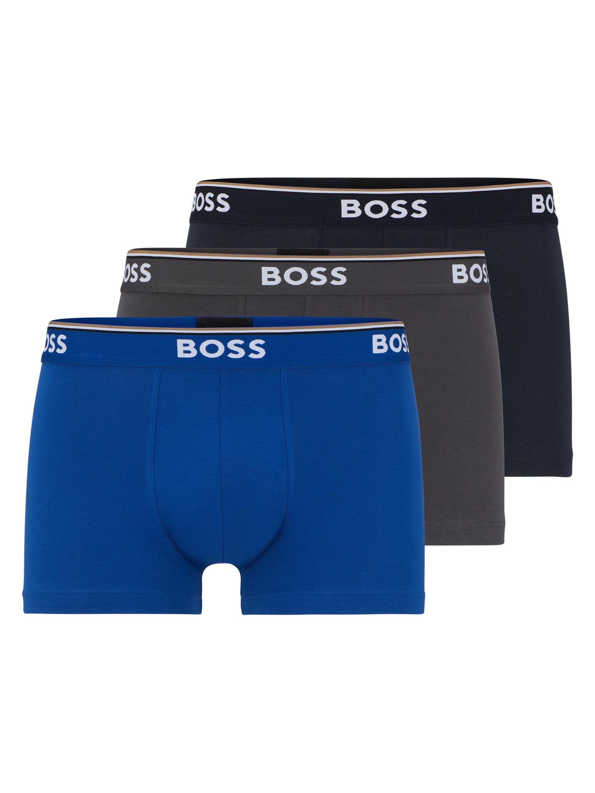 BOSS Men's Three-Pack Of Stretch-Cotton Trunks With Logo Waistbands - Blue