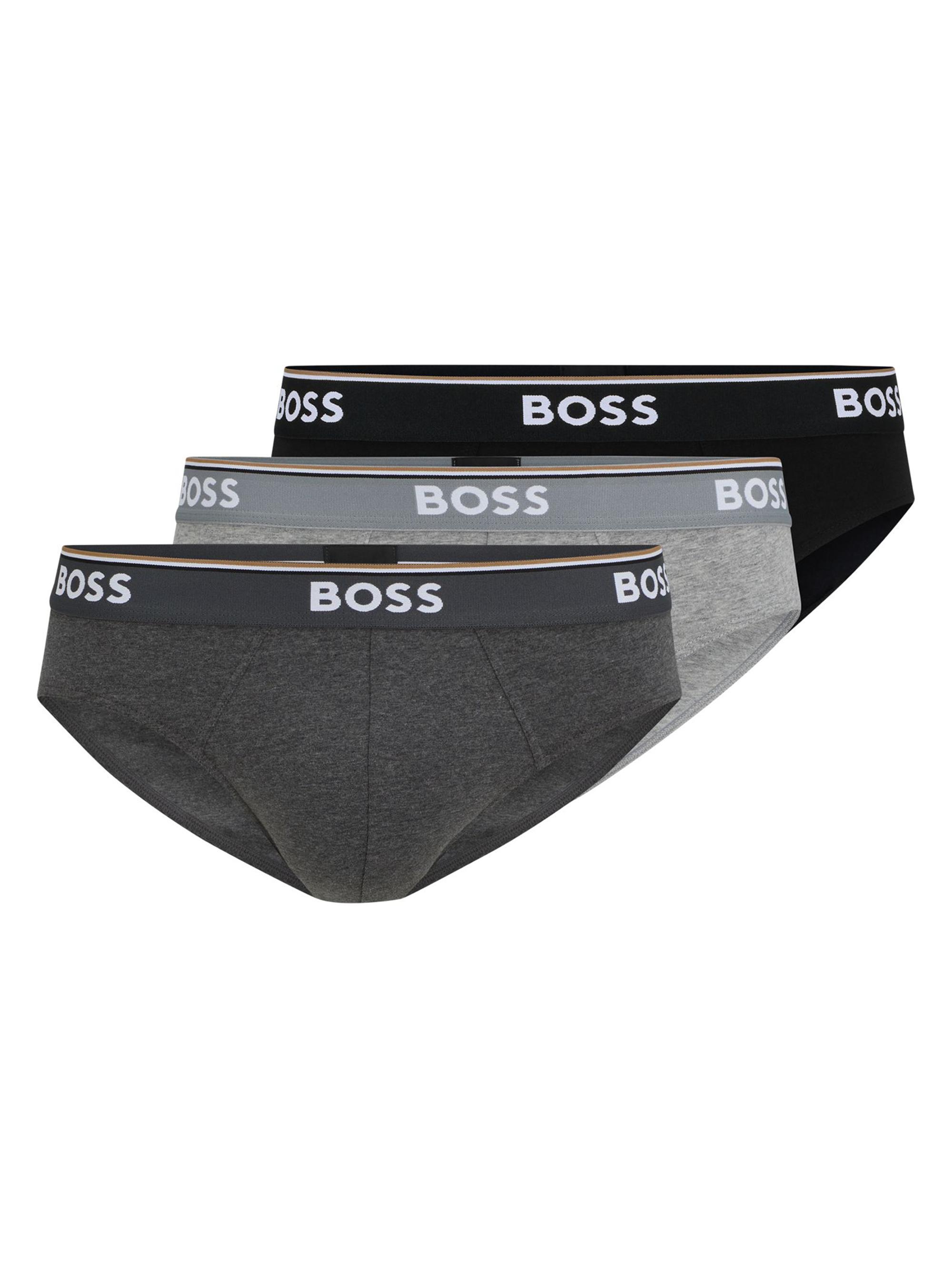 BOSS Men's Three-Pack of Stretch-Cotton Briefs with Logo Waistbands - Dark Grey