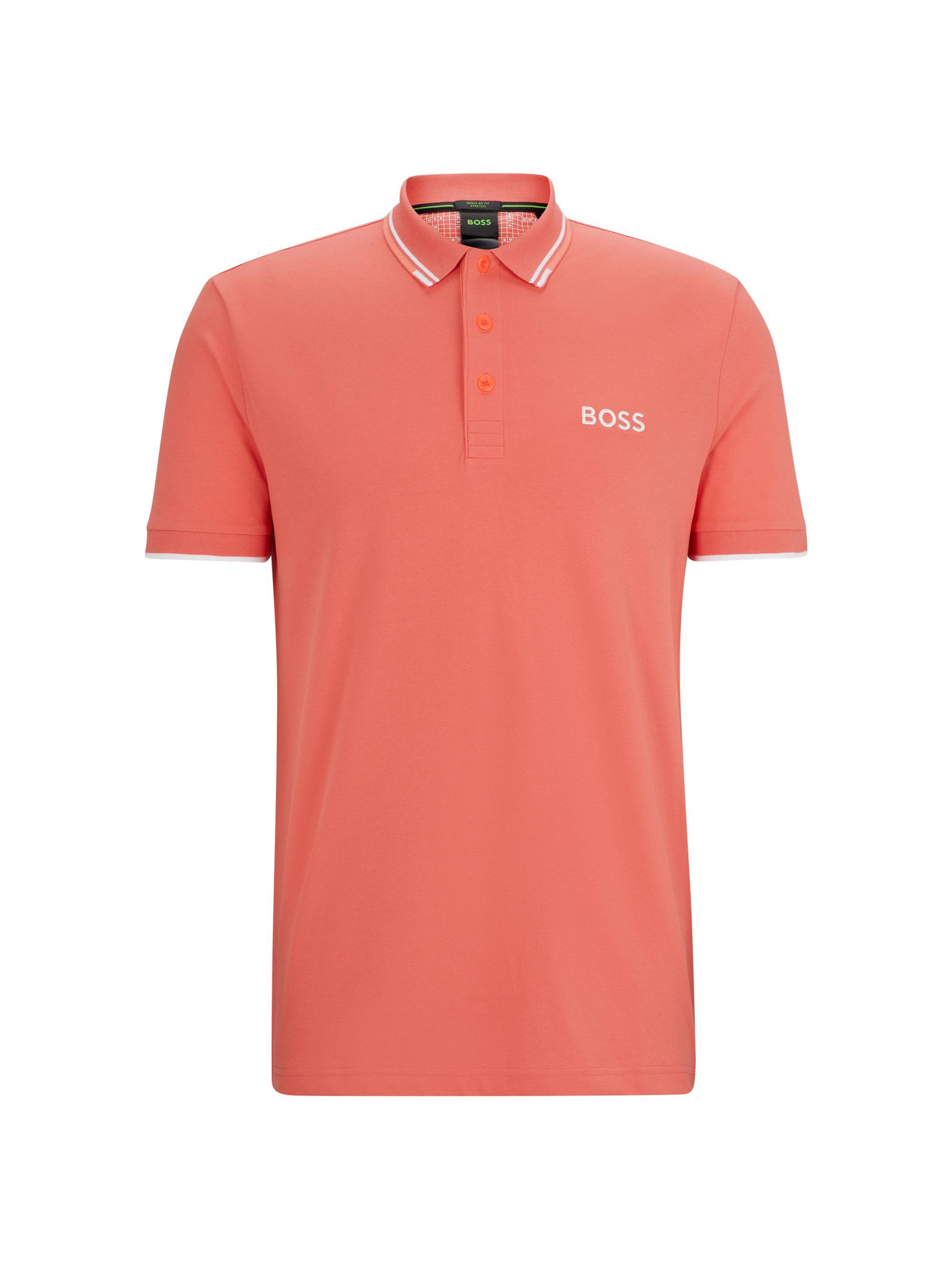 BOSS Men's Cotton-Blend Polo Shirt with Contrast Logo - Green