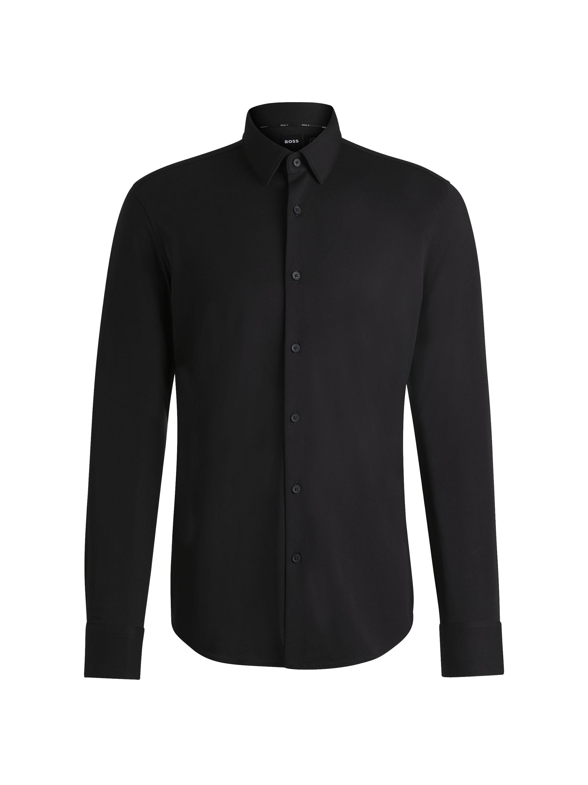 BOSS Men's Slim-Fit Shirt in Performance-Stretch Cotton-Blend Jersey - Black