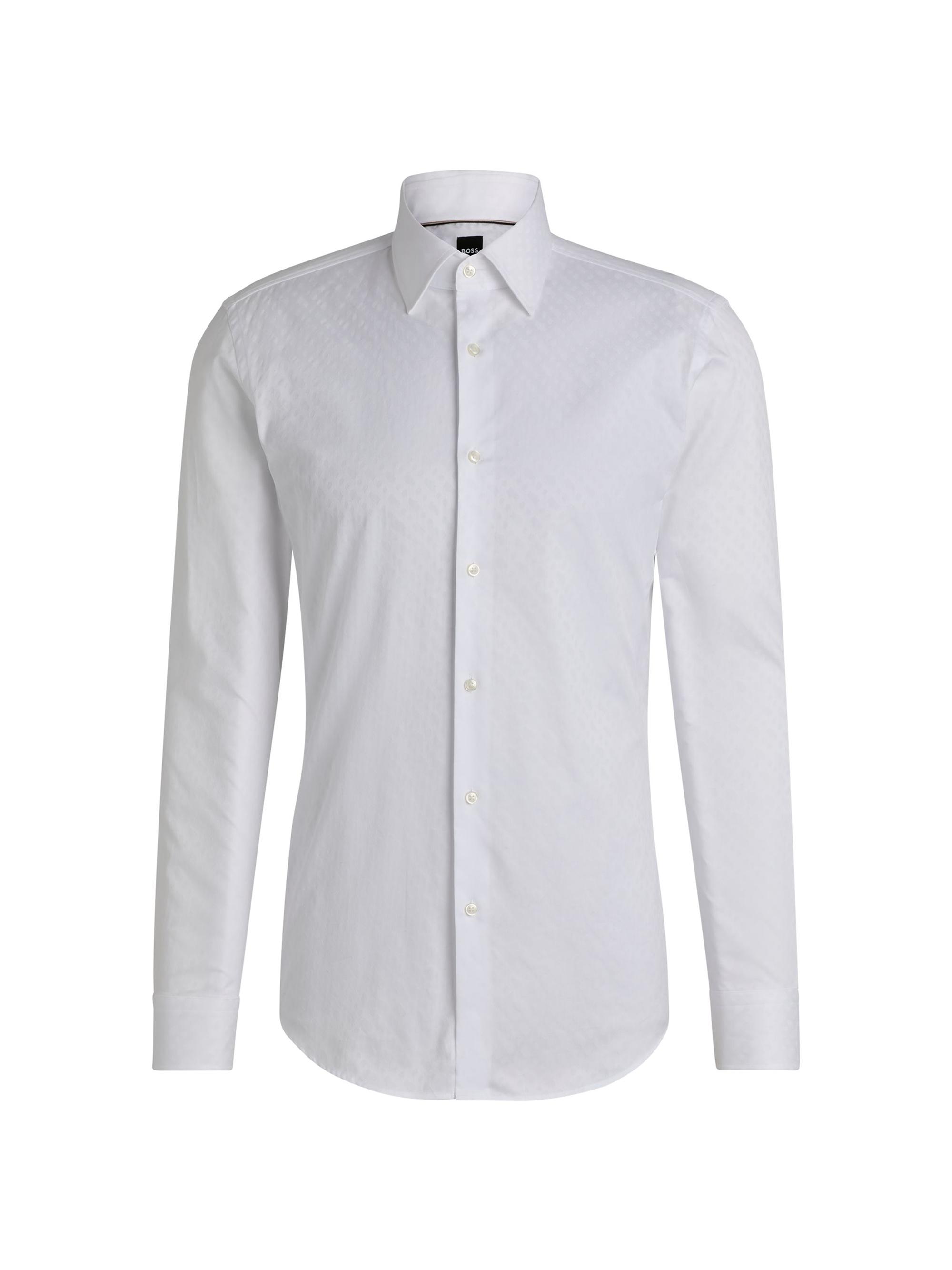BOSS Men's Slim-Fit Shirt in Italian Cotton with Jacquard Monograms - White