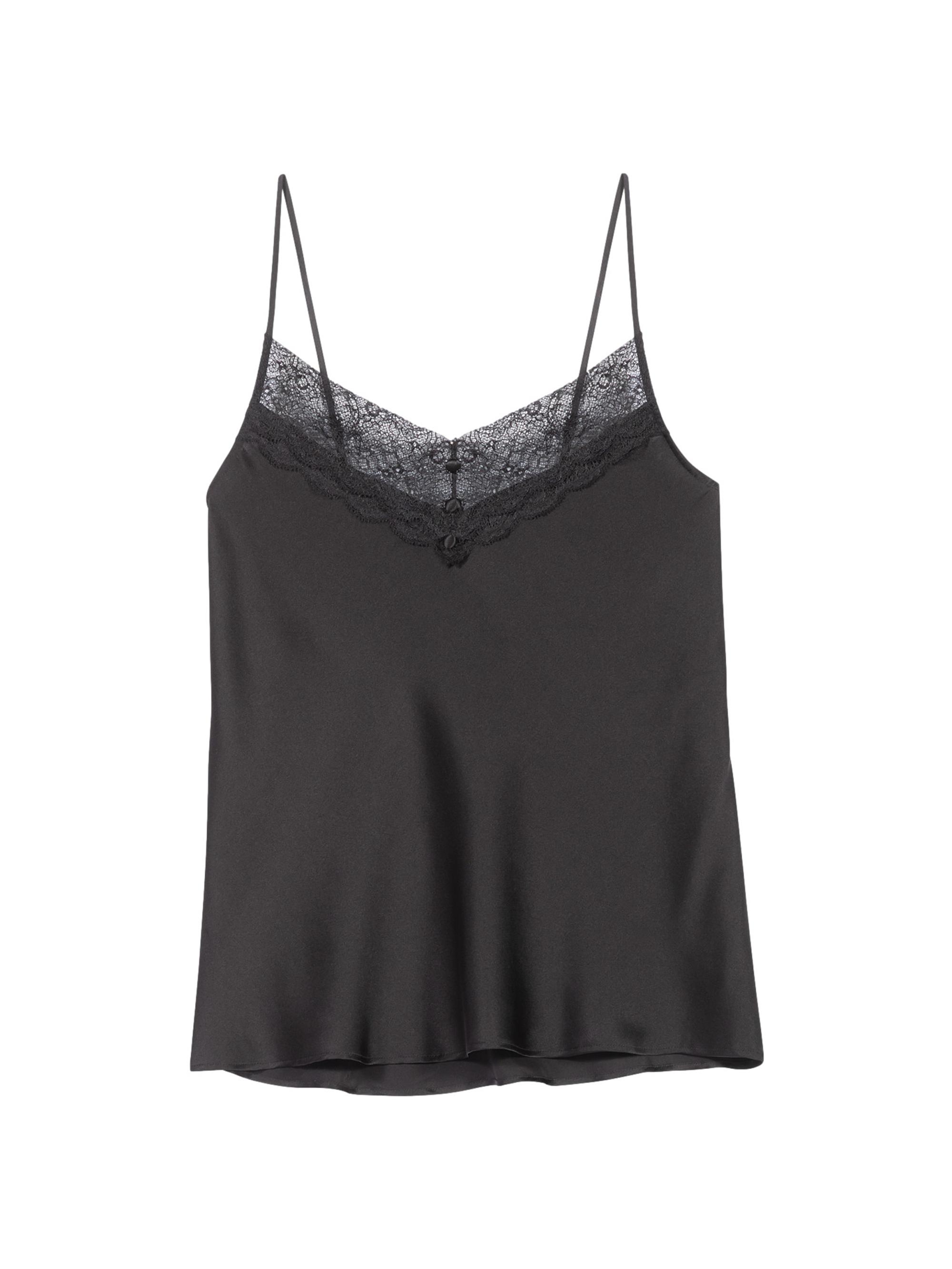 Maje Women's Silk Satin and Lace Slip Top - Black