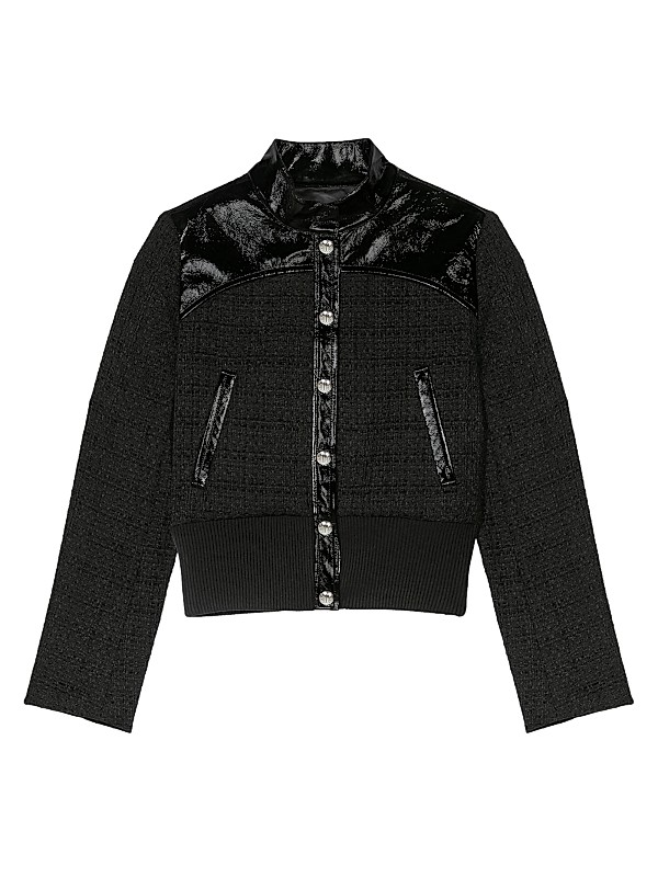 Shop Maje Tweed And Vinyl Jacket | Saks Fifth Avenue Shop Maje Tweed And Vinyl Jacket | Saks Fifth Avenue