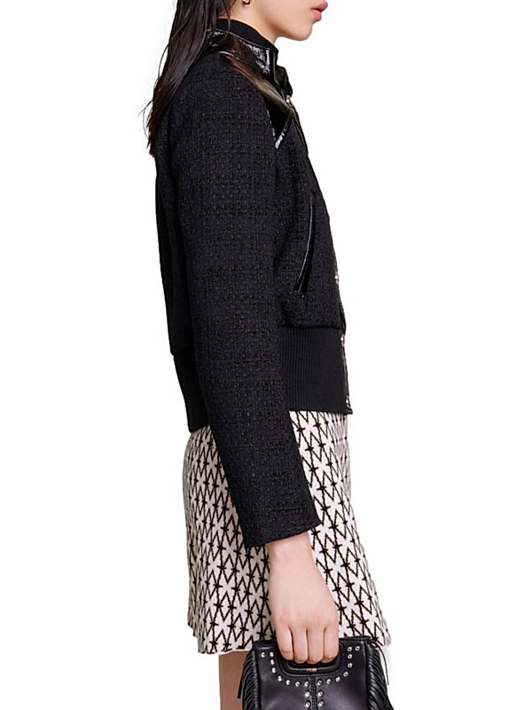 Shop Maje Tweed And Vinyl Jacket | Saks Fifth Avenue Shop Maje Tweed And Vinyl Jacket | Saks Fifth Avenue