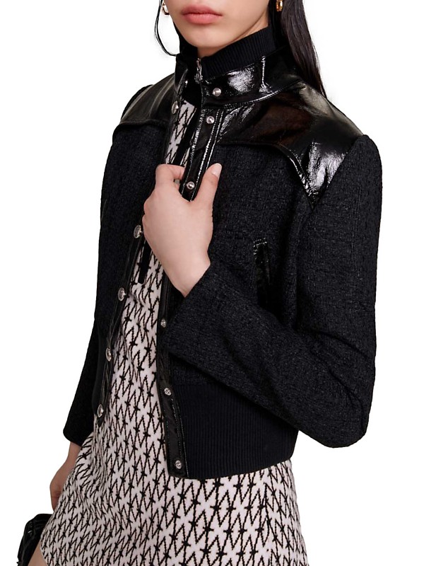 Shop Maje Tweed And Vinyl Jacket | Saks Fifth Avenue Shop Maje Tweed And Vinyl Jacket | Saks Fifth Avenue