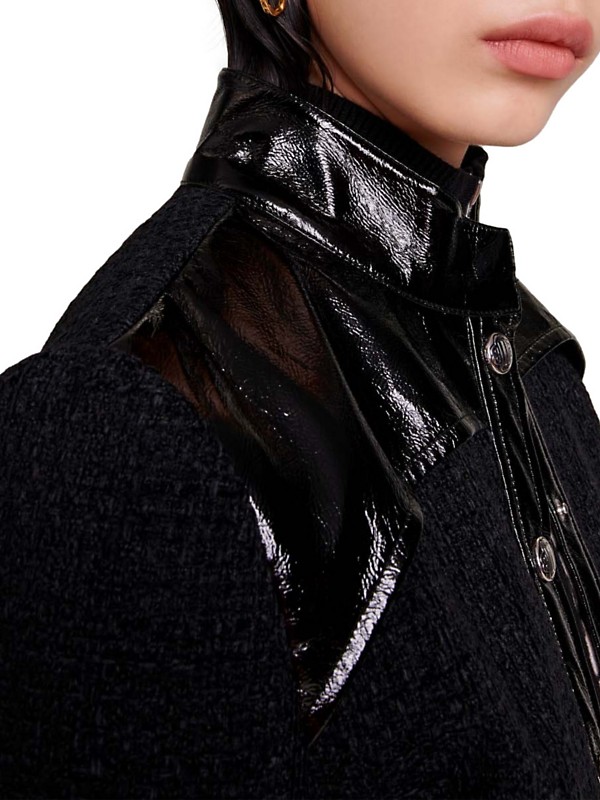 Shop Maje Tweed And Vinyl Jacket | Saks Fifth Avenue Shop Maje Tweed And Vinyl Jacket | Saks Fifth Avenue