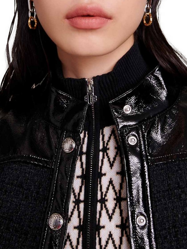 Shop Maje Tweed And Vinyl Jacket | Saks Fifth Avenue Shop Maje Tweed And Vinyl Jacket | Saks Fifth Avenue