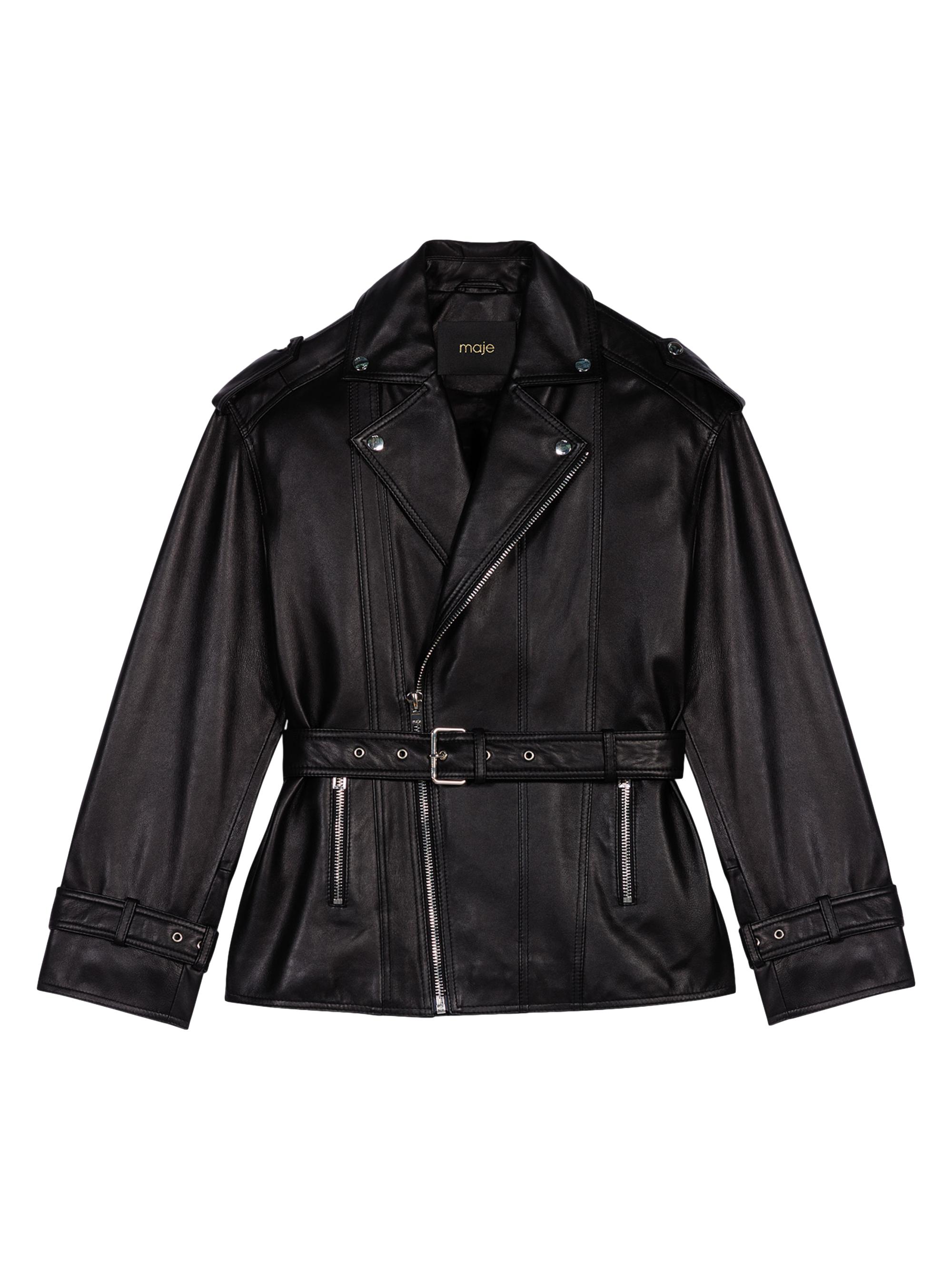 ジャケット・アウター Maje belted leather jacket Maje Leather Jacket | Saks Fifth Avenue