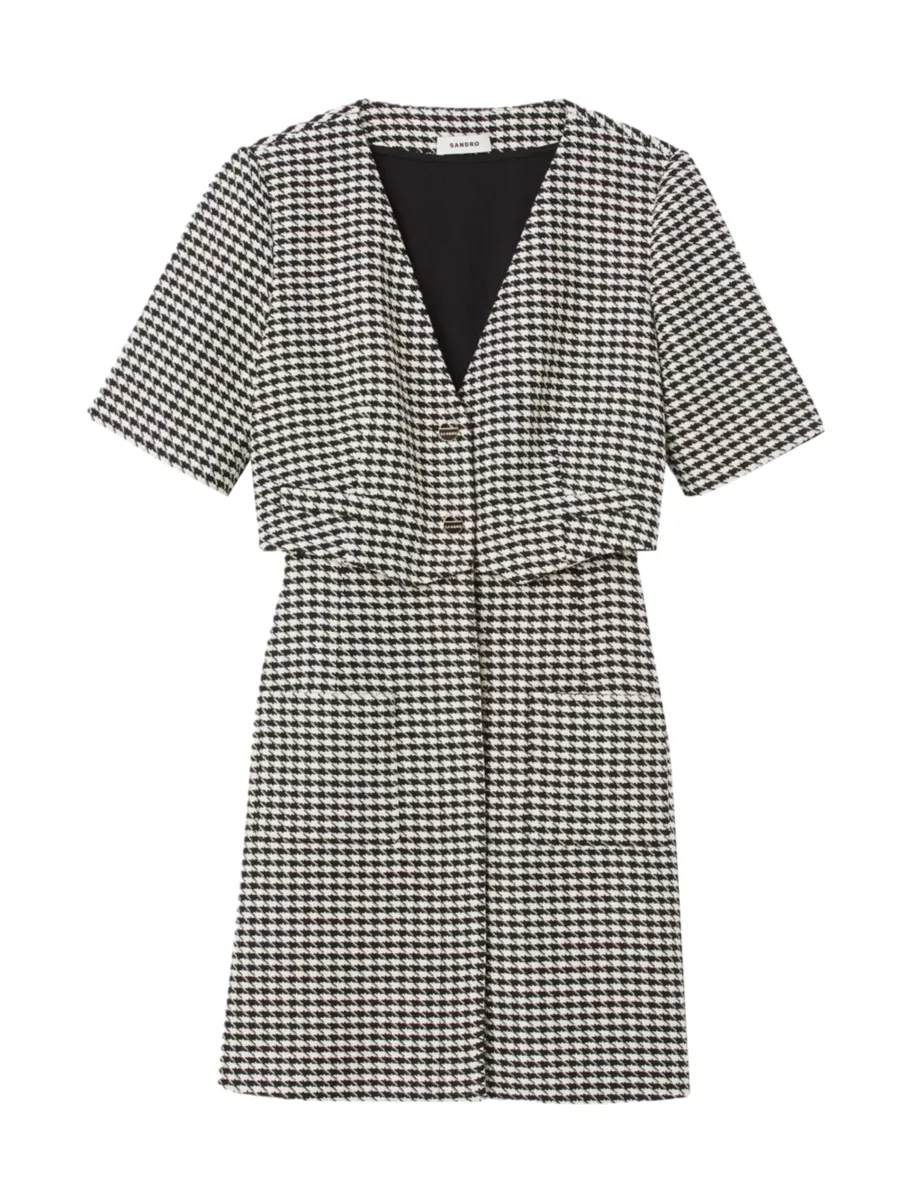 Shop Sandro Short Houndstooth Tweed Dress | Saks Fifth Avenue