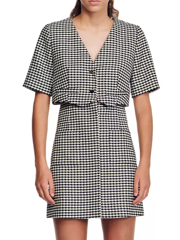 Shop Sandro Short Houndstooth Tweed Dress | Saks Fifth Avenue Shop Sandro Short Houndstooth Tweed Dress | Saks Fifth Avenue
