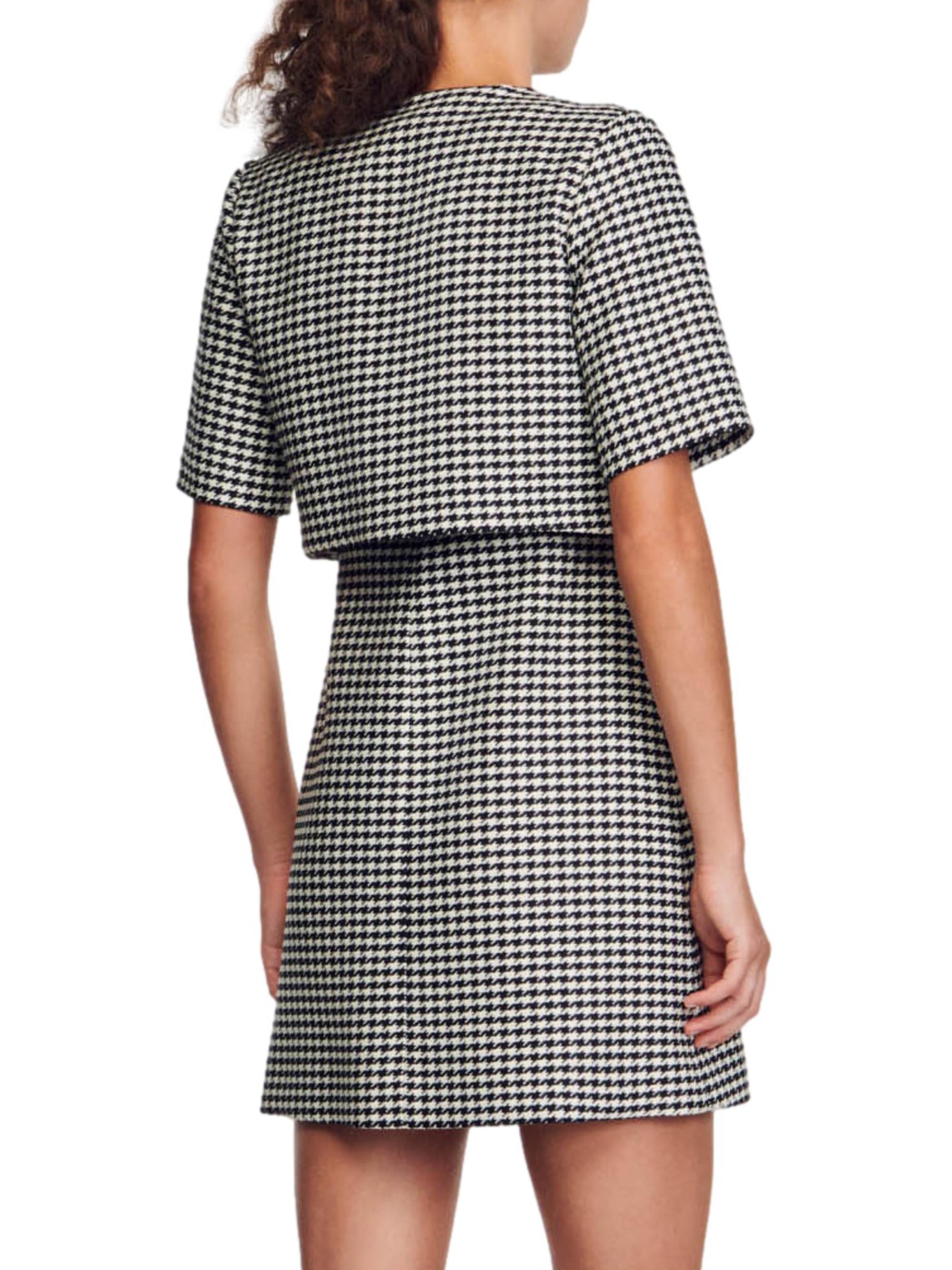 strappy houndstooth tweed a line dress Ask You Out Black Houndstooth Tweed 3/4 Sleeve Dress – Shop the Mint main image 1