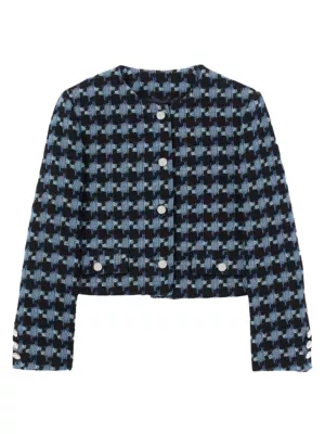 Shop Sandro Cropped Houndstooth Tweed Jacket | Saks Fifth Avenue