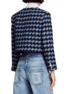 Cropped Houndstooth Tweed Jacket