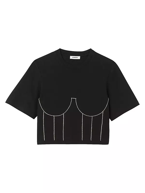 Shop Sandro T-Shirt With Rhinestone Bustier Design