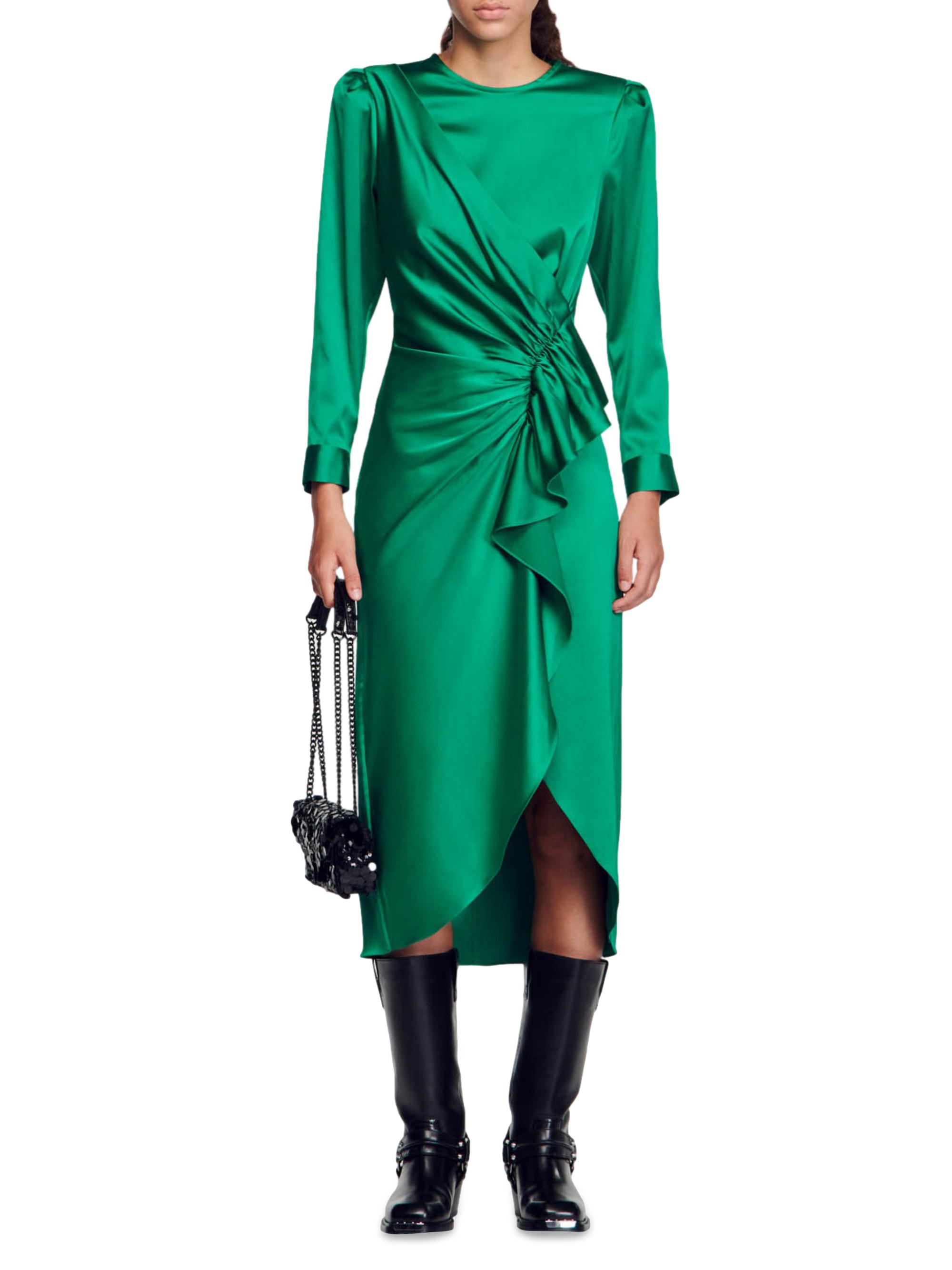Sandro Ruffled Satin-Effect Dress | Saks Fifth Avenue