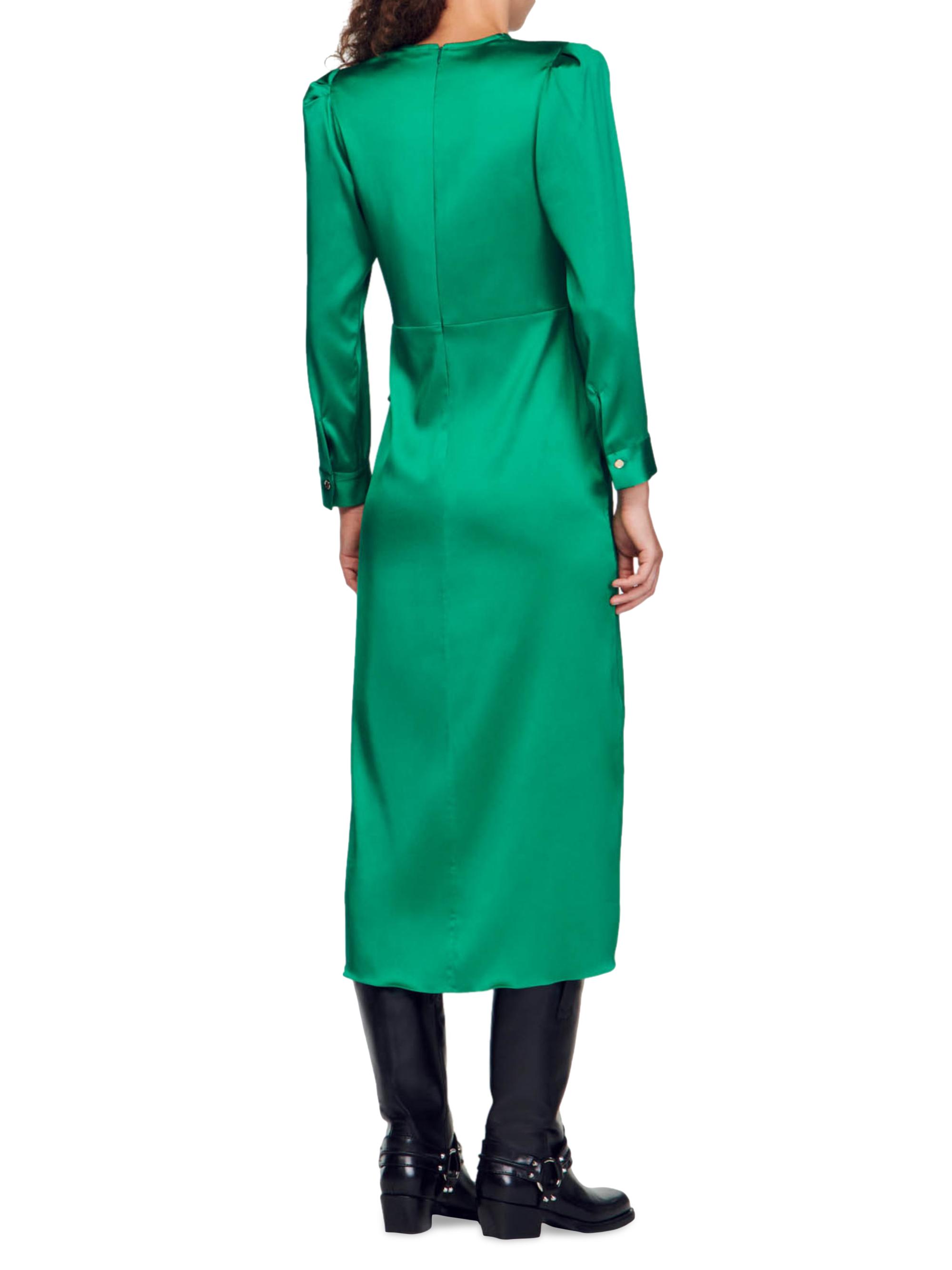 sandro draped satin effect dress Sandro Ruffled Satin-Effect Dress
