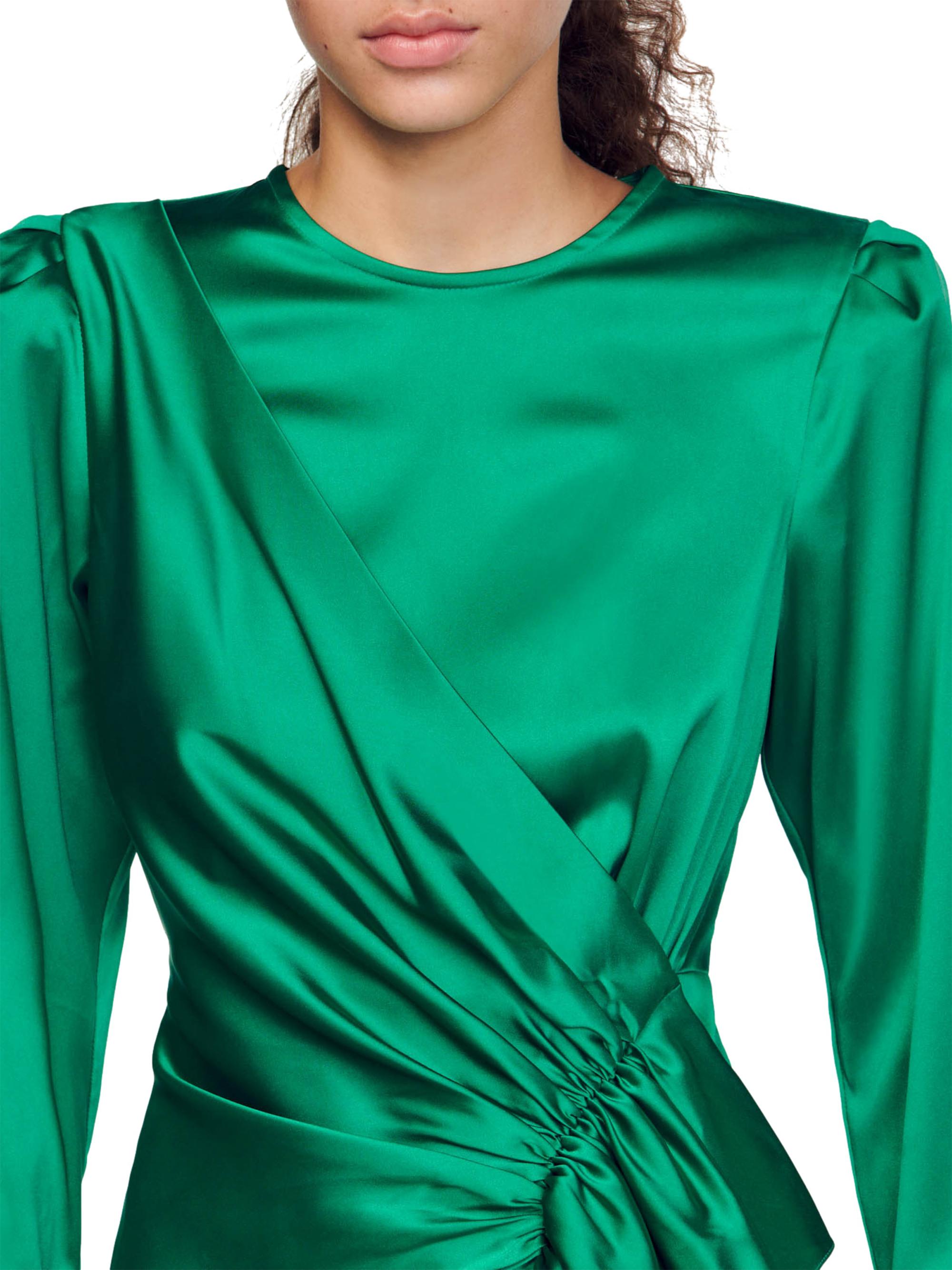 ruffled satin effect dress Sandro Ruffled Satin-Effect Dress