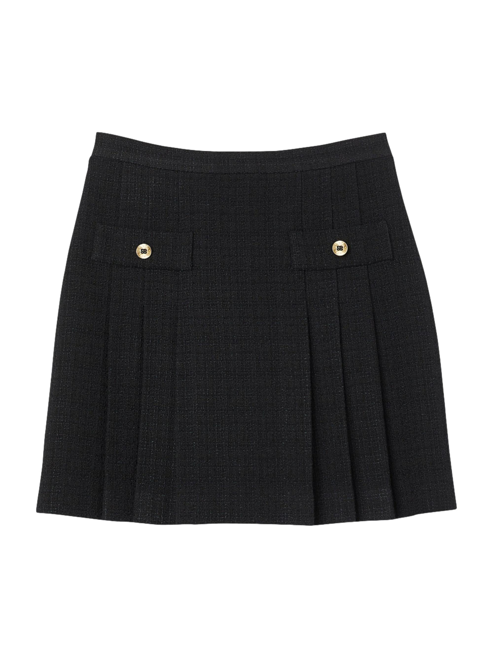Sandro Women's Pleated Tweed Skirt - Black