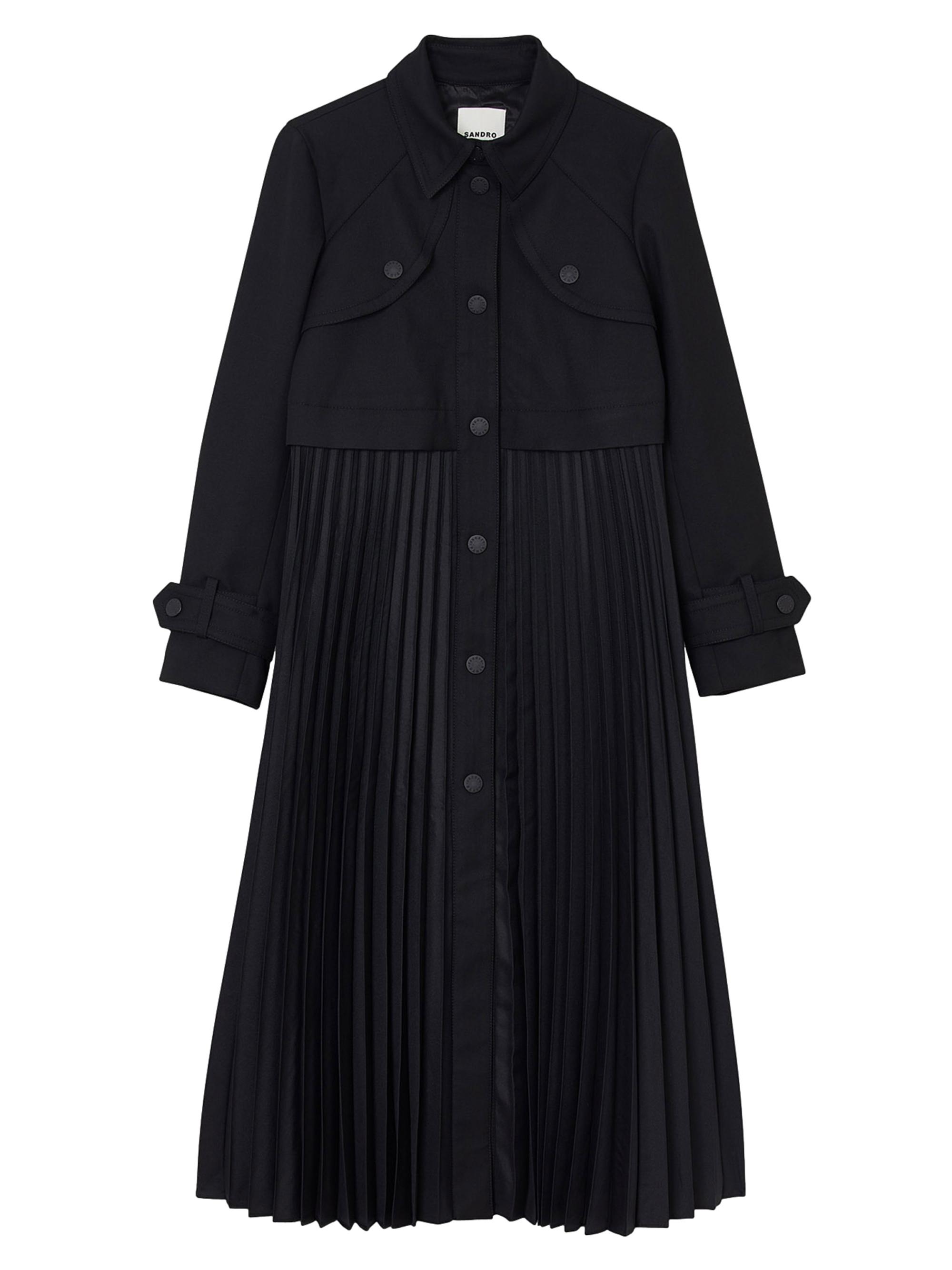 Sandro Women's Pleated Trench Coat - Black