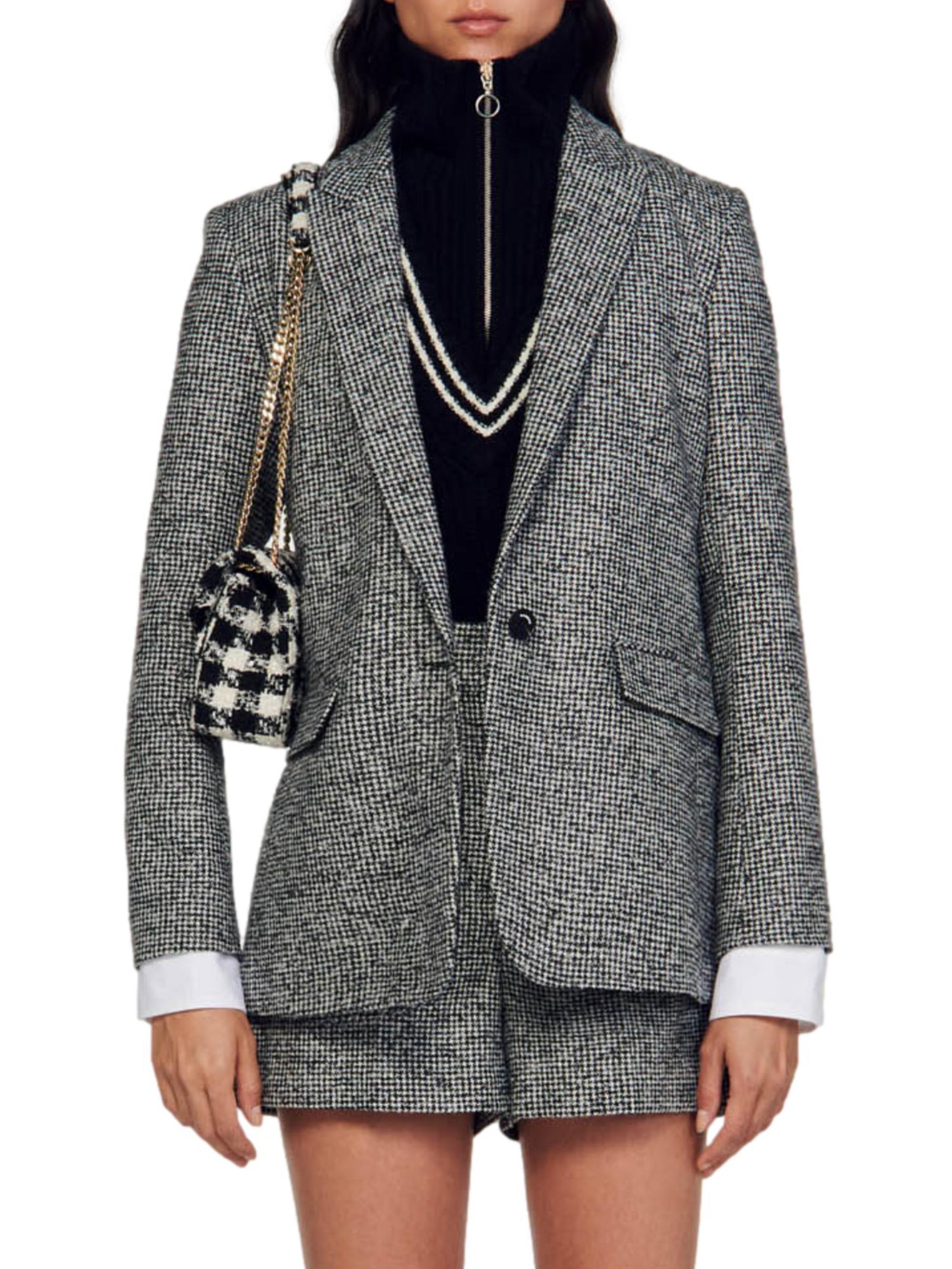 ジャケット・アウター SANDRO Long Houndstooth Coatigan SANDRO Long