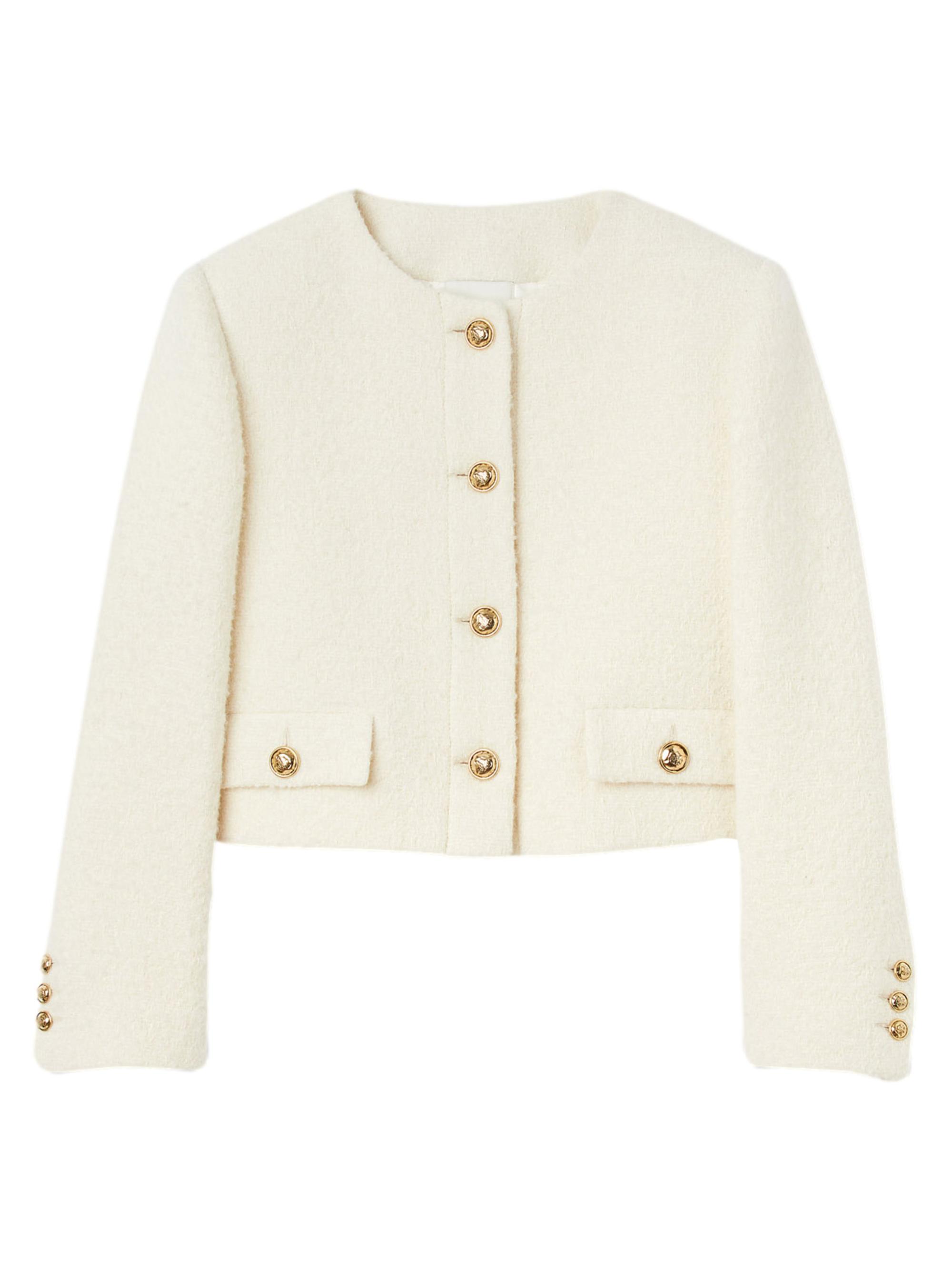 Sandro Women's Cropped Bouclé Wool Jacket - White