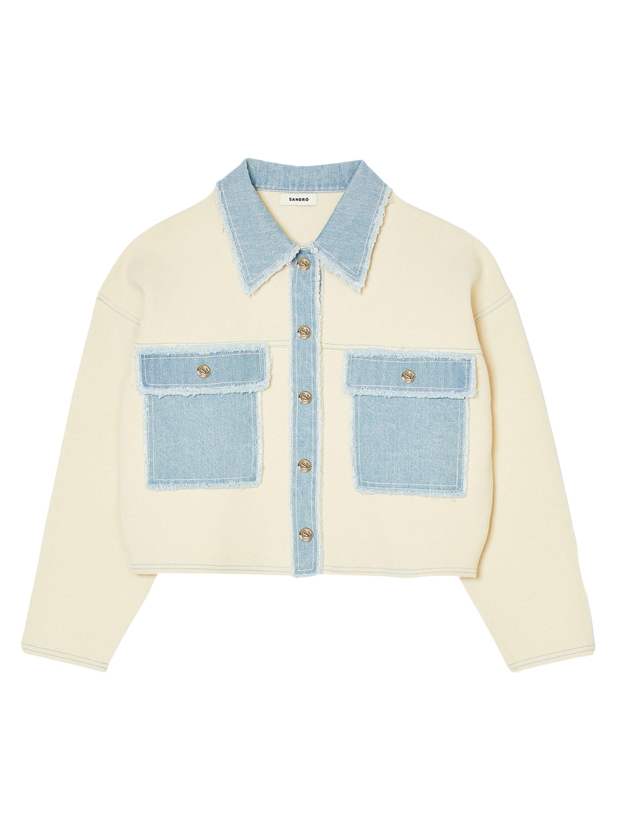 Sandro Women's Oversized Dual-Material Coatigan - Ecru