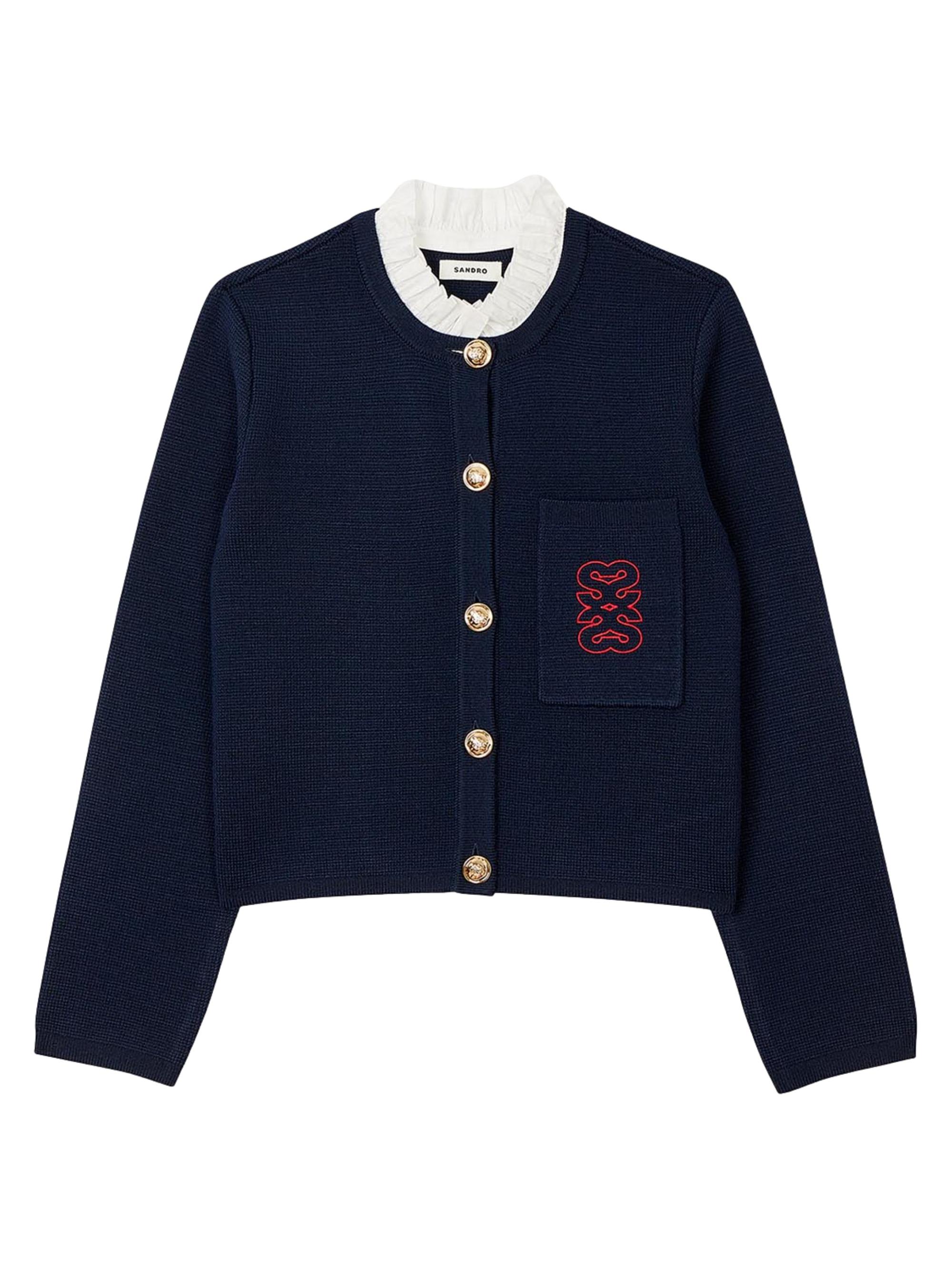 Sandro Women's Coatigan with Ruffled Collar - Deep Blue