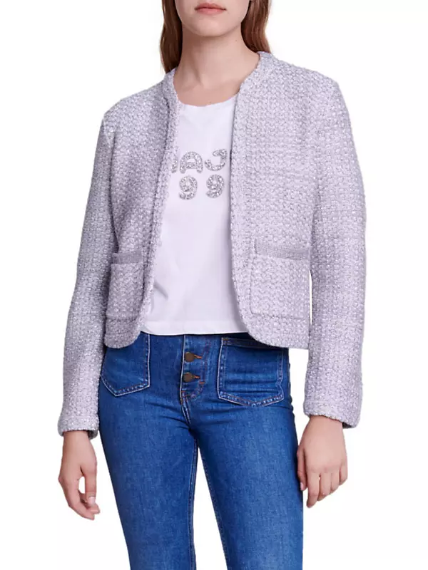 Shop Maje Tweed-Look Knit Cardigan | Saks Fifth Avenue
