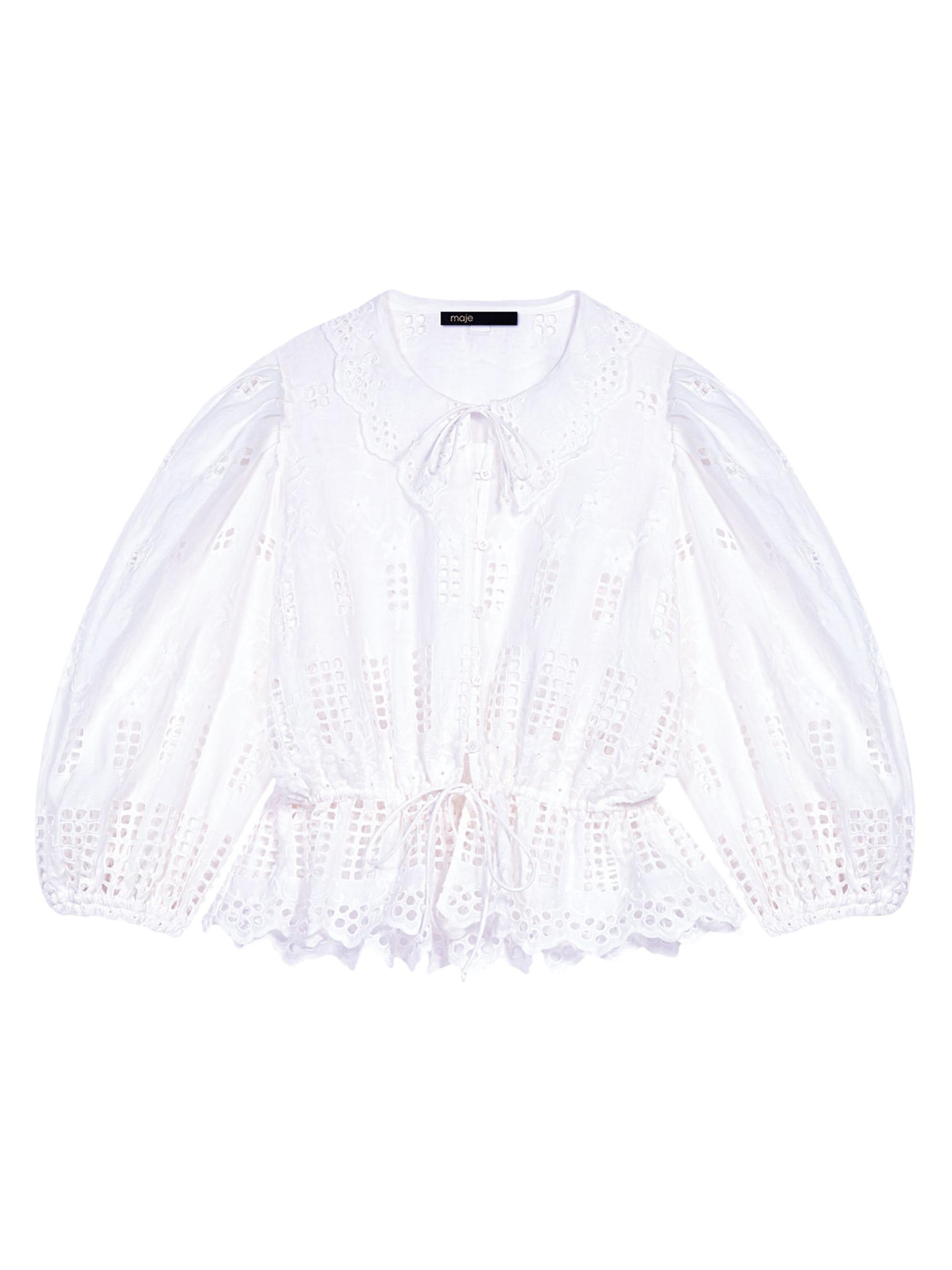 Maje Women's Embroidered Linen Blouse - White