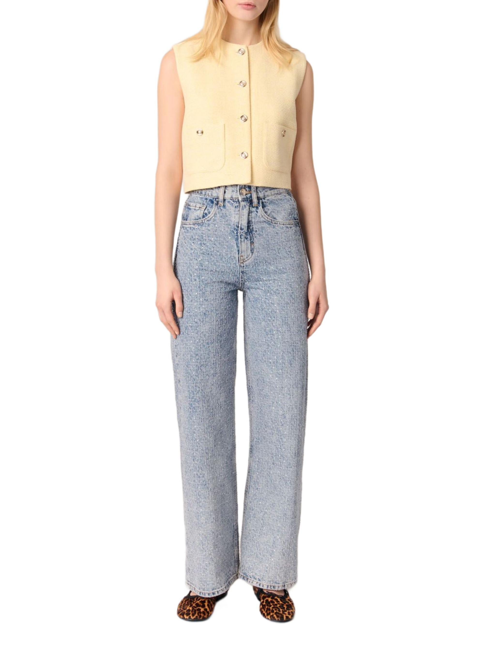 Maje Women's Rhinestone Baggy Jeans - Blue