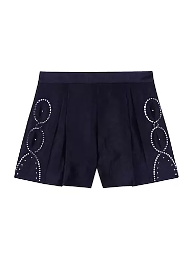 Openwork Linen Shorts with Rivets