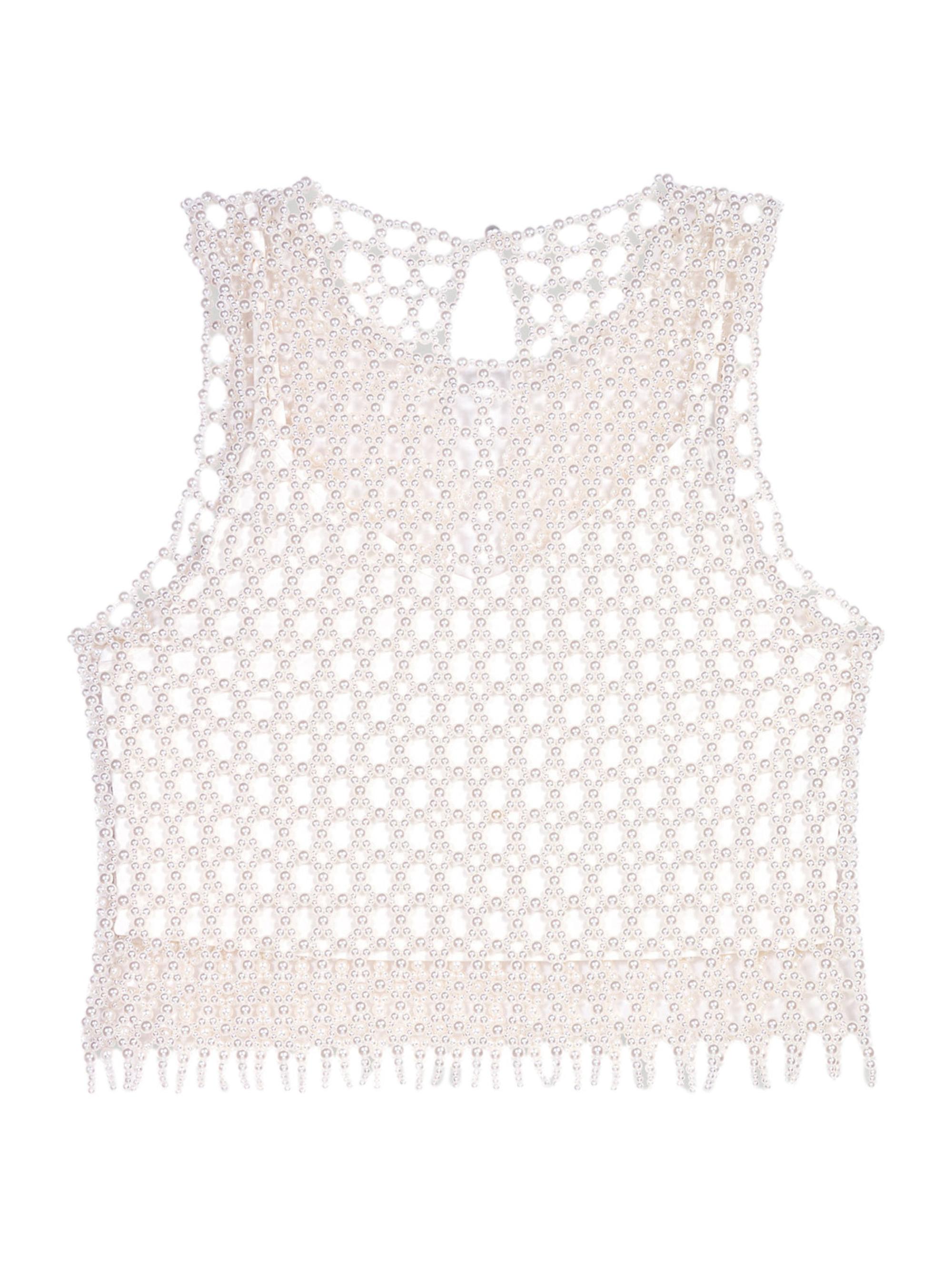 Maje Women's Cropped Sleeveless Beaded Top - Ecru