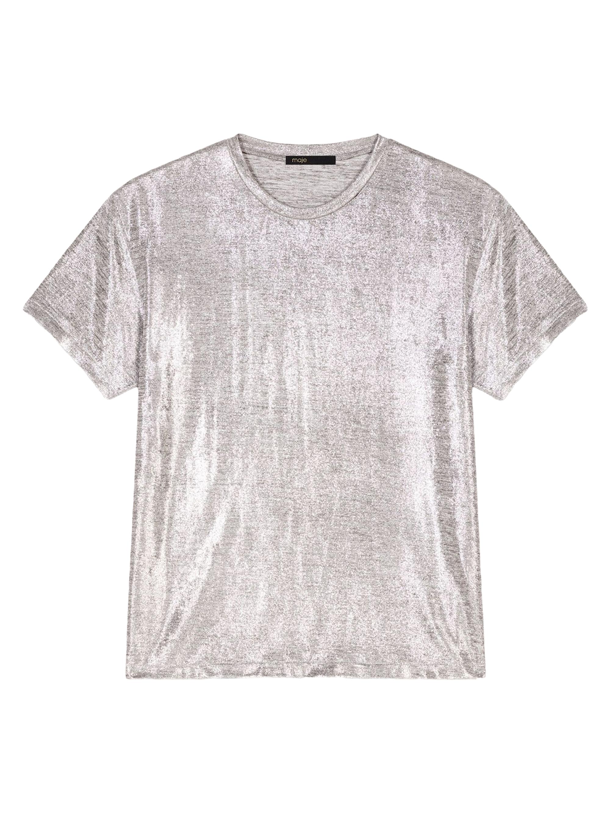 Maje Women's Metallic T-Shirt - Silver
