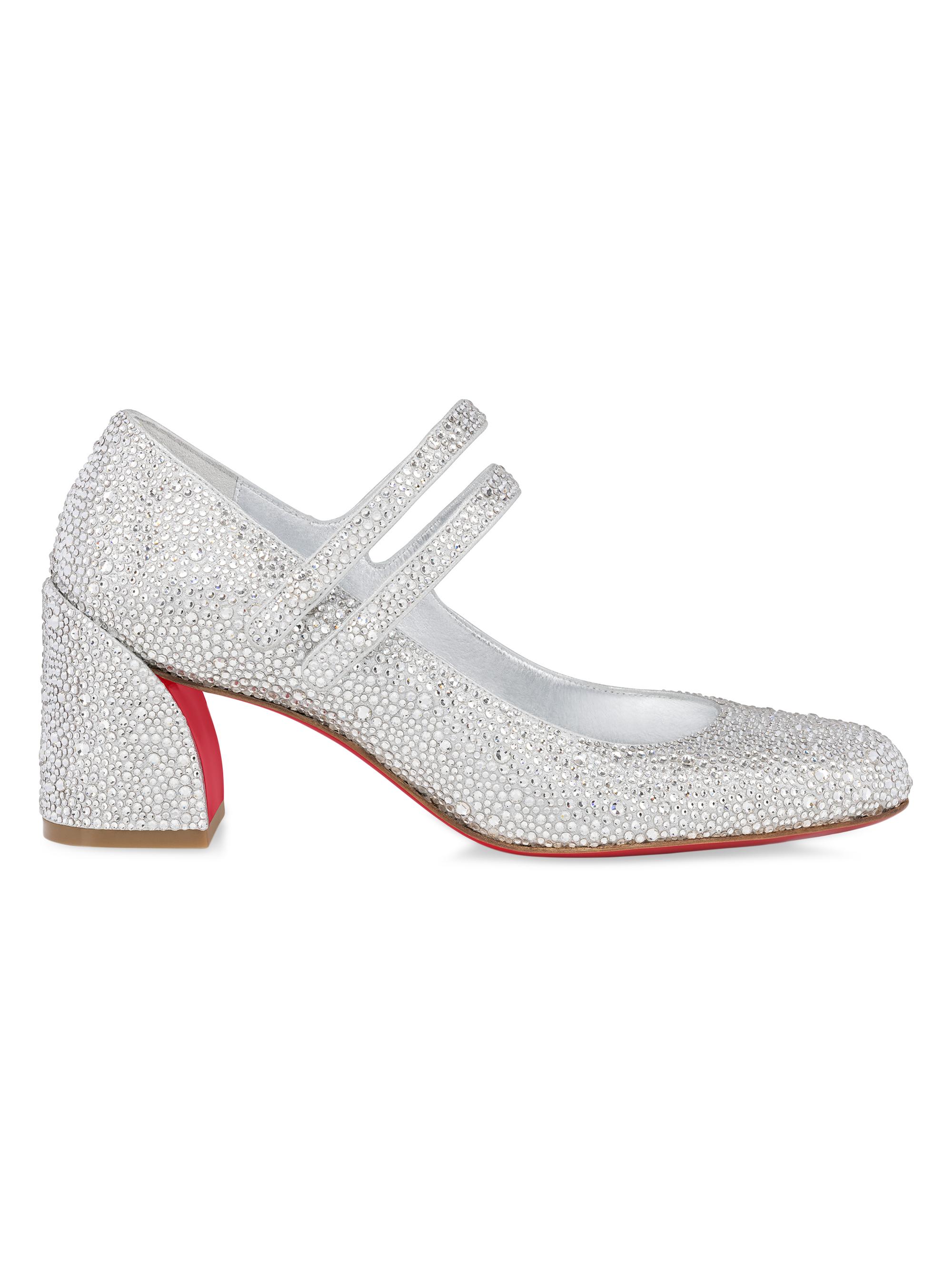 Christian Louboutin Women's Miss Jane Strass 55MM Suede Leather Pumps - Silver