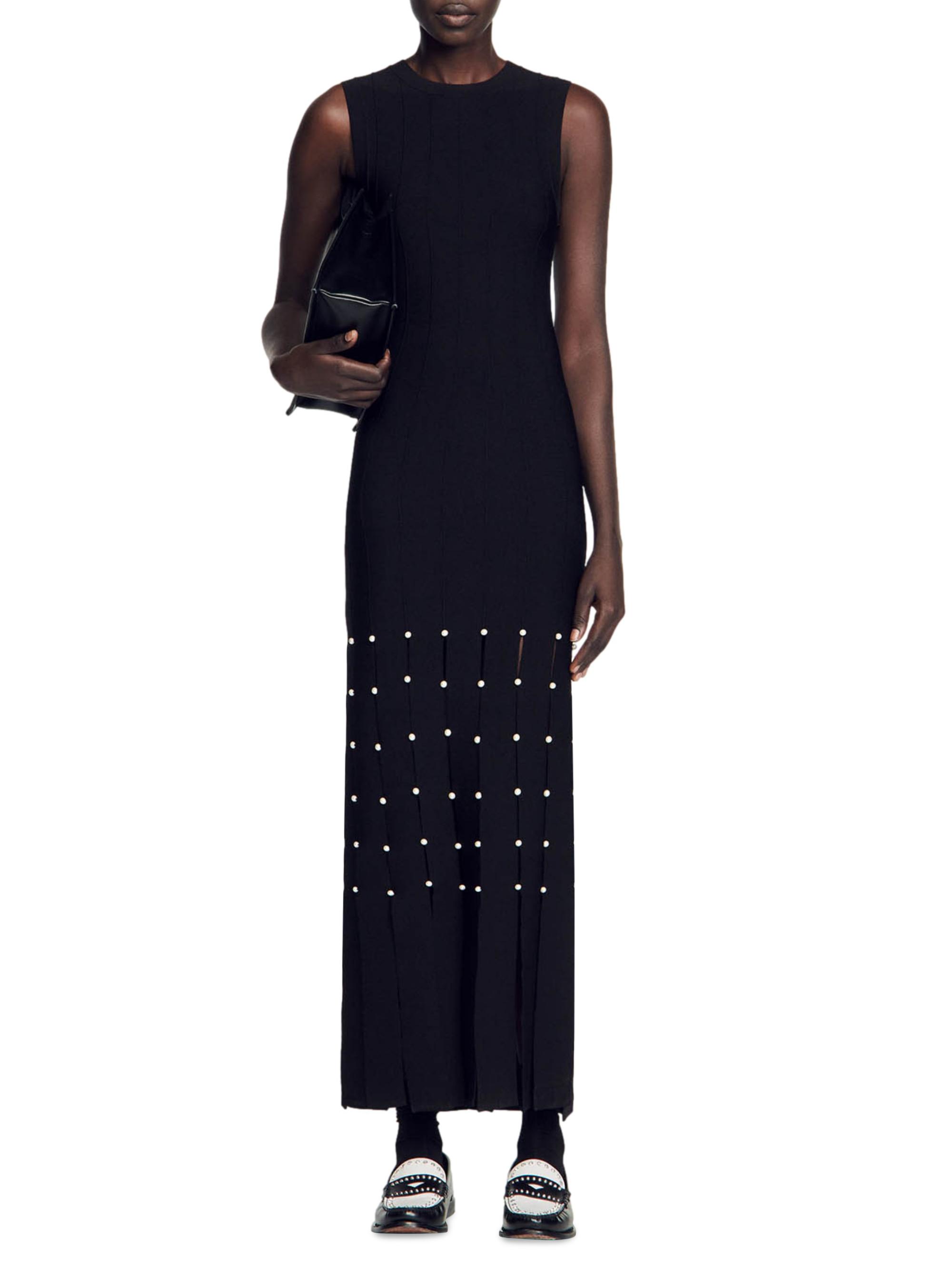 knee length dresses for ladies Women Mesh Sequins Maxi Dress Female Sexy V Neck Long Sleeve Split Fis –  Hoobd main image 1