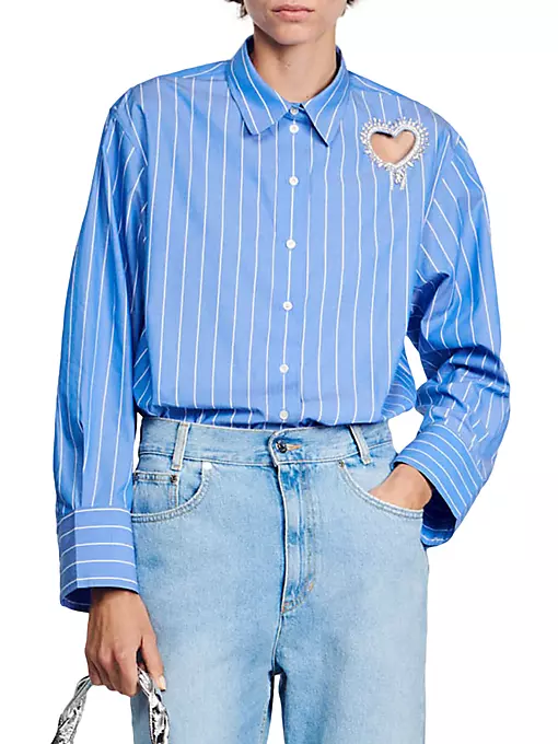Sandro - Stripy Shirt with Rhinestone Heart