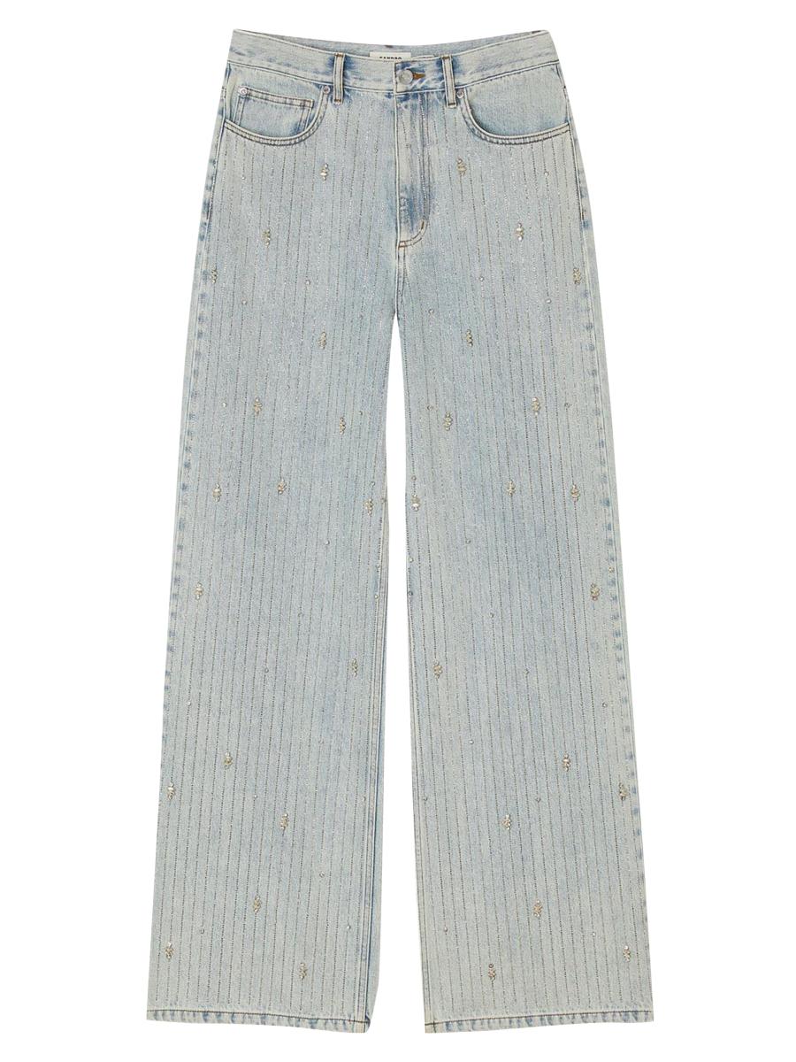 【SANDRO】Rhinestone Embellished Wide Leg Jeans in Sand Rhinestone-embellished jeans white / beige For Women