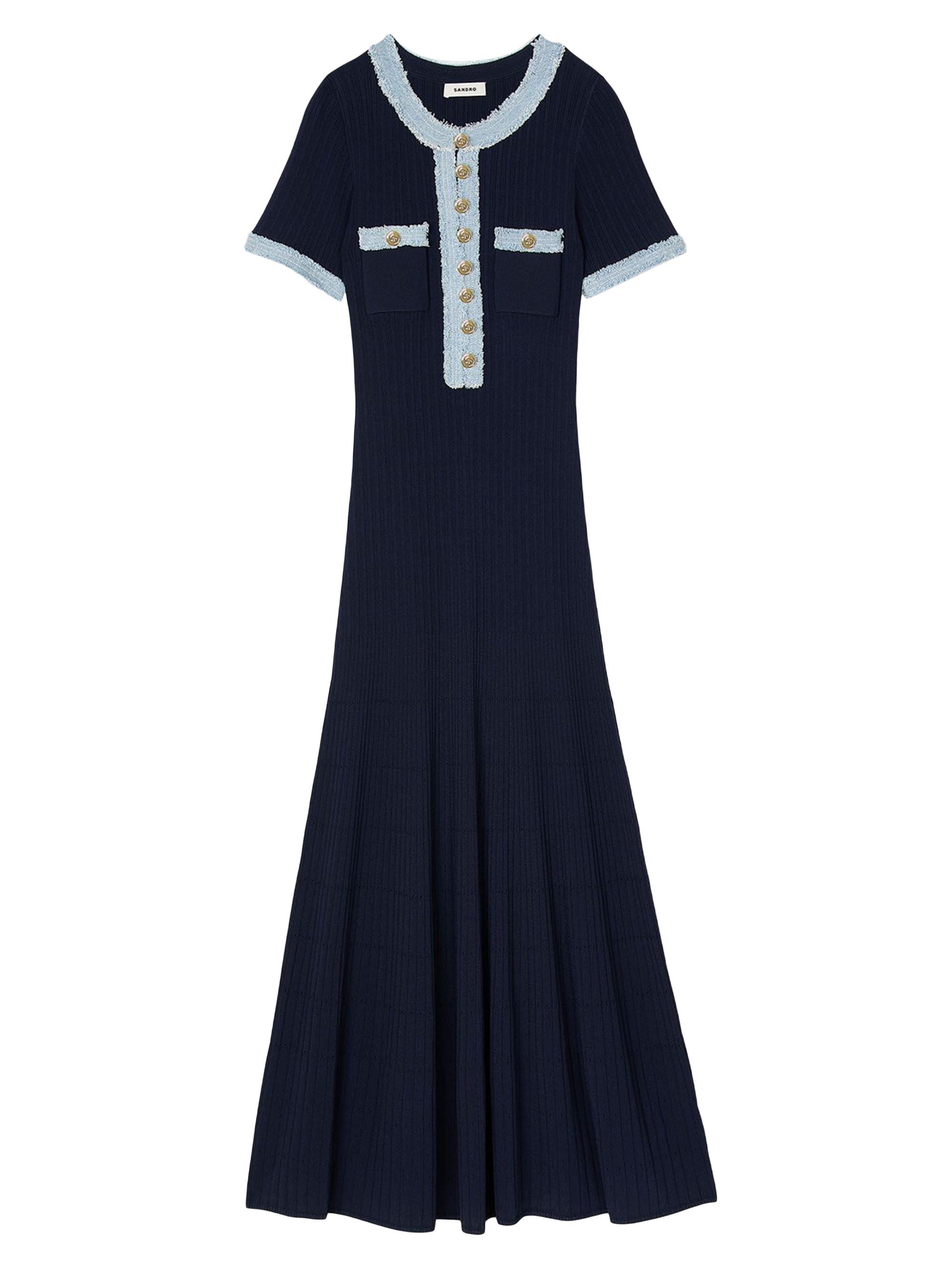 Sandro Women's Knit and Denim Maxi Dress - Navy Blue