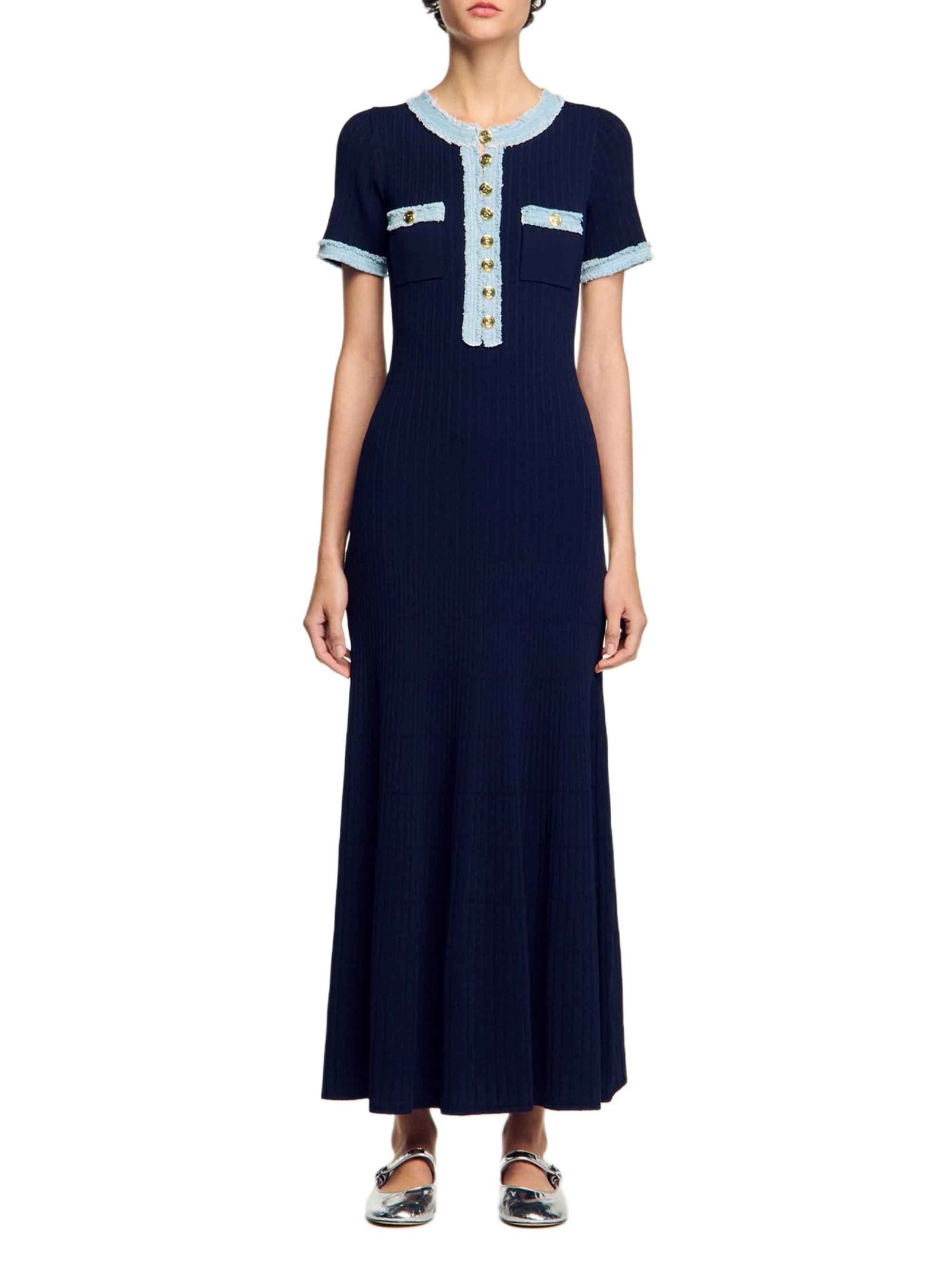 sandro knit and denim maxi dress Sandro Knit and Denim Maxi Dress - Navy Blue