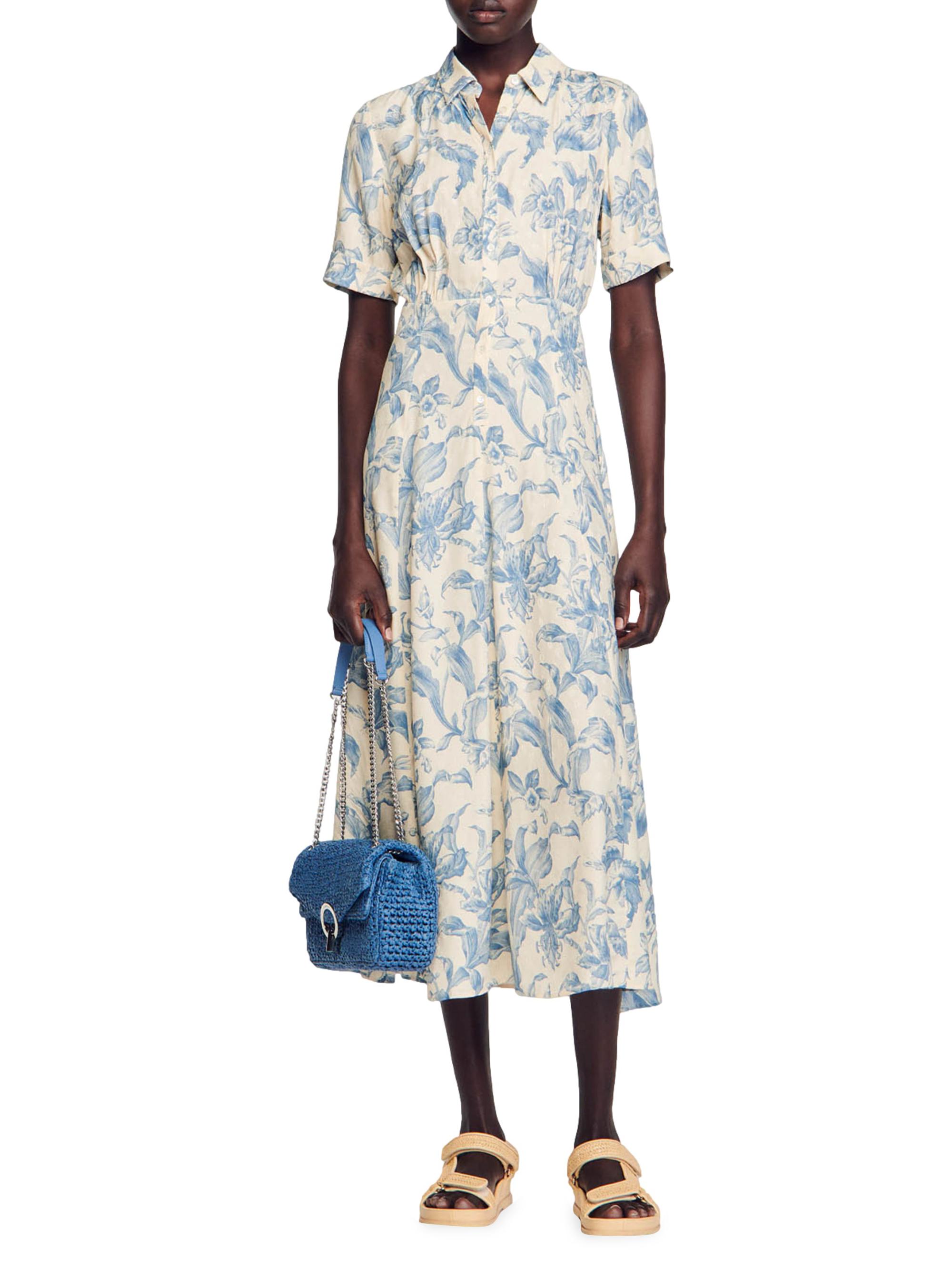 blue dress for baby girl SANDRO Knit And Denim Midi Dress - Blue main image 1