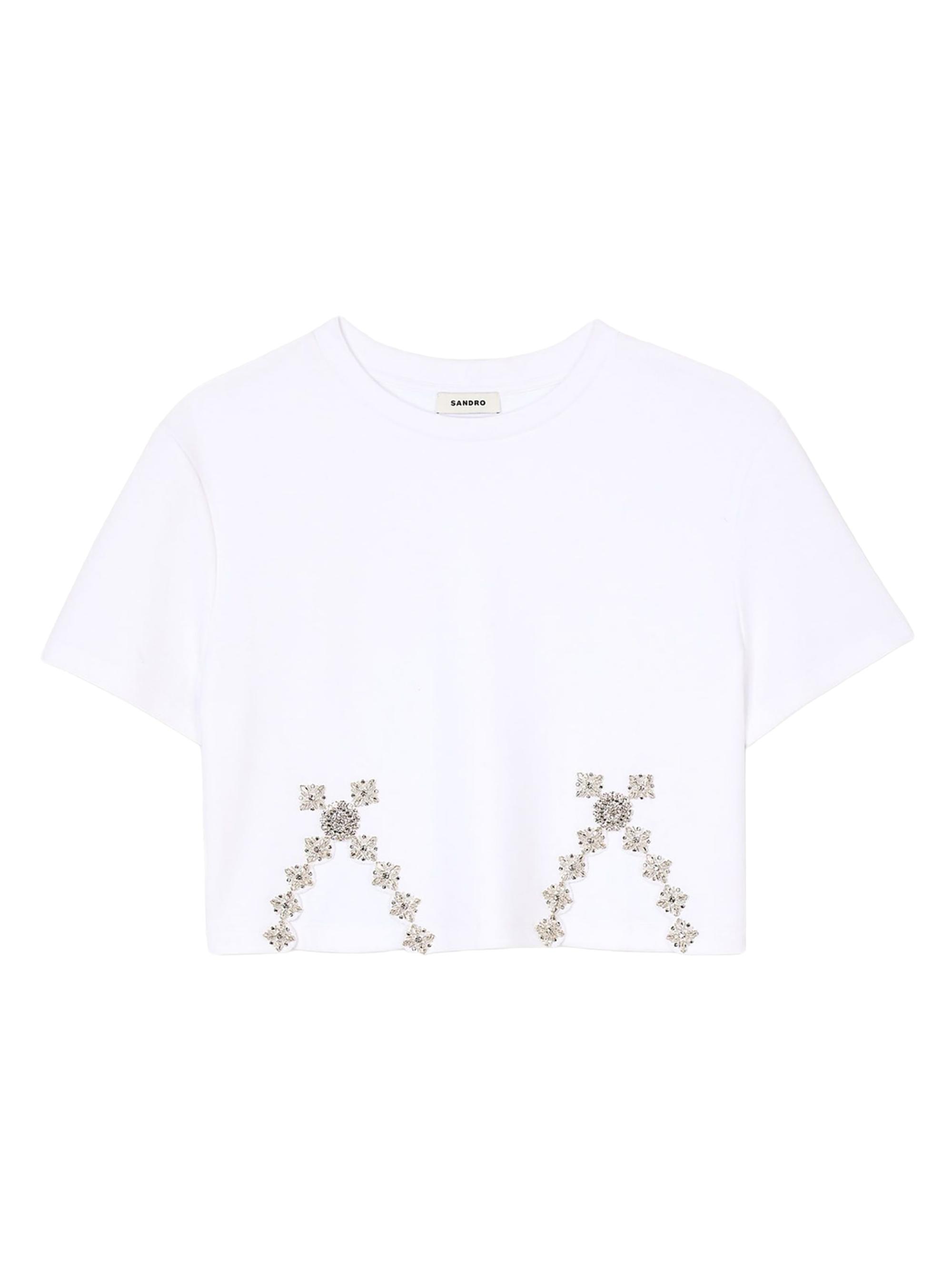 Sandro Women's Rhinestone Cropped T-Shirt - White